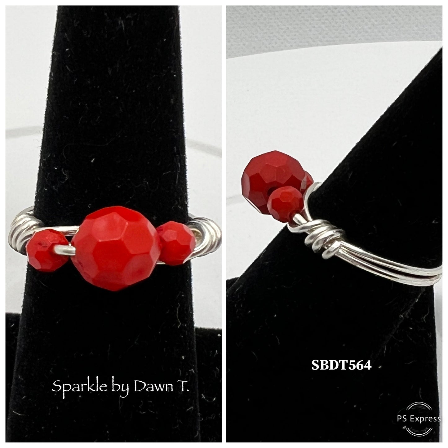 Red Opaque Crystal and Silver Ring