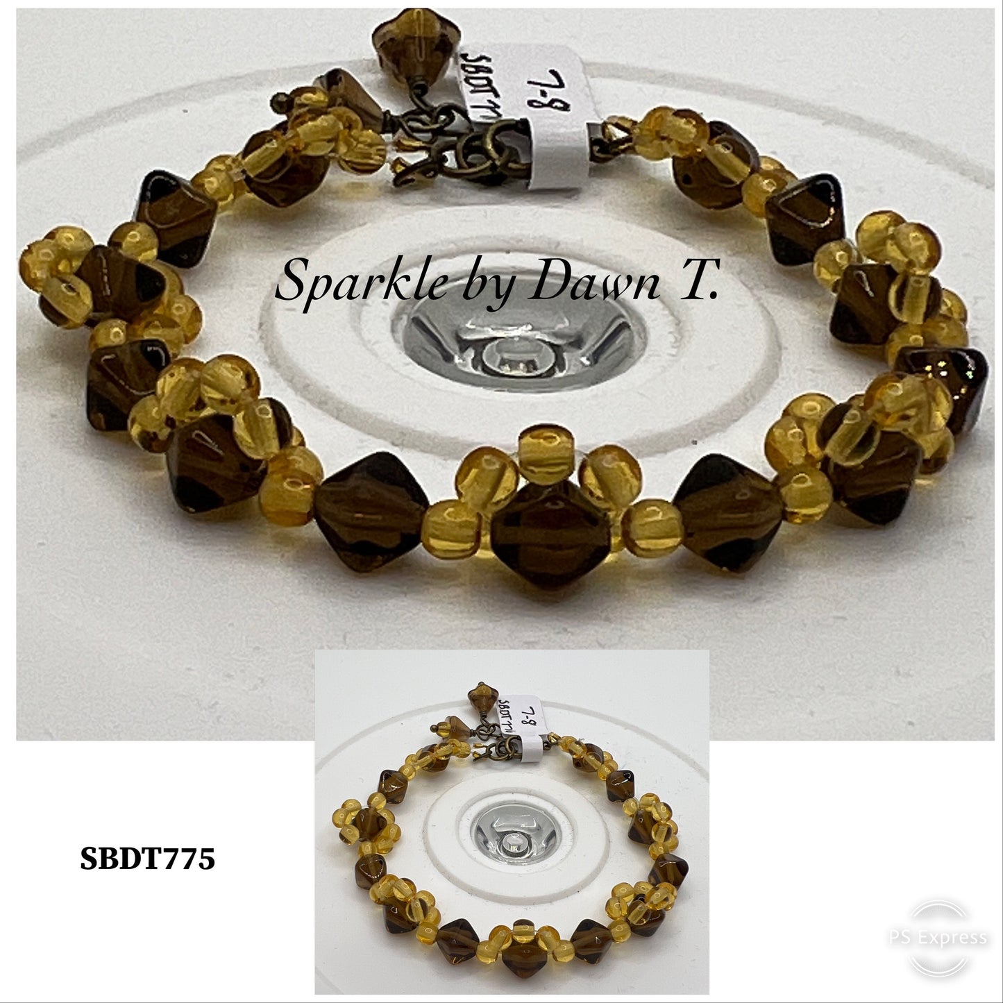 Smoky Topaz and Amber Czech Glass Woven Bracelet