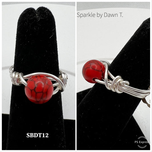 Red Howlite and Silver Ring