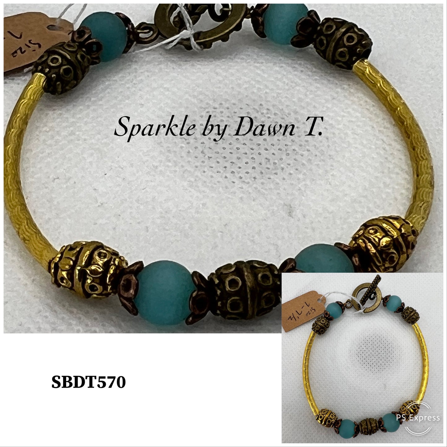 Frosted Lake Blue Beads and Mixed Metals Bracelet