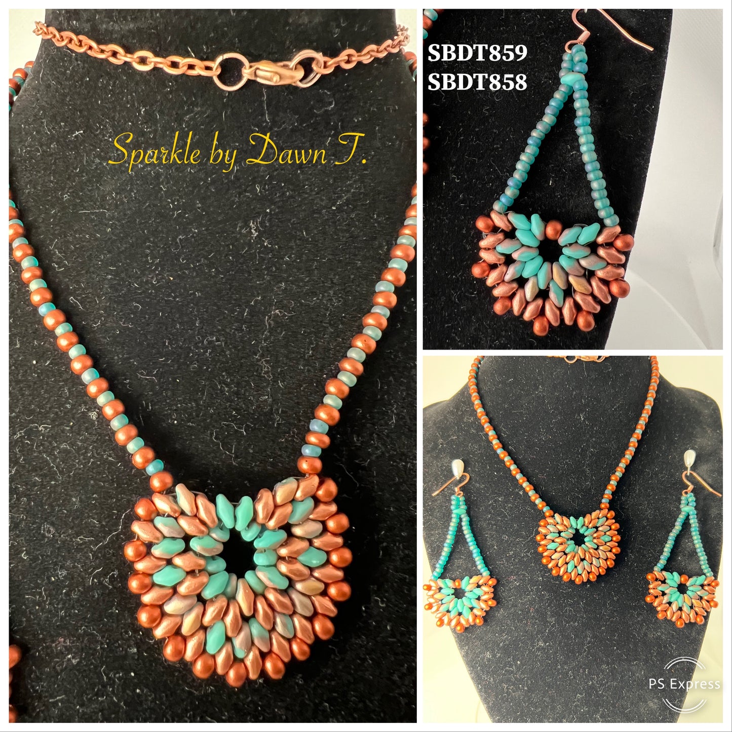 Turquoise and Copper Fan Necklace Set