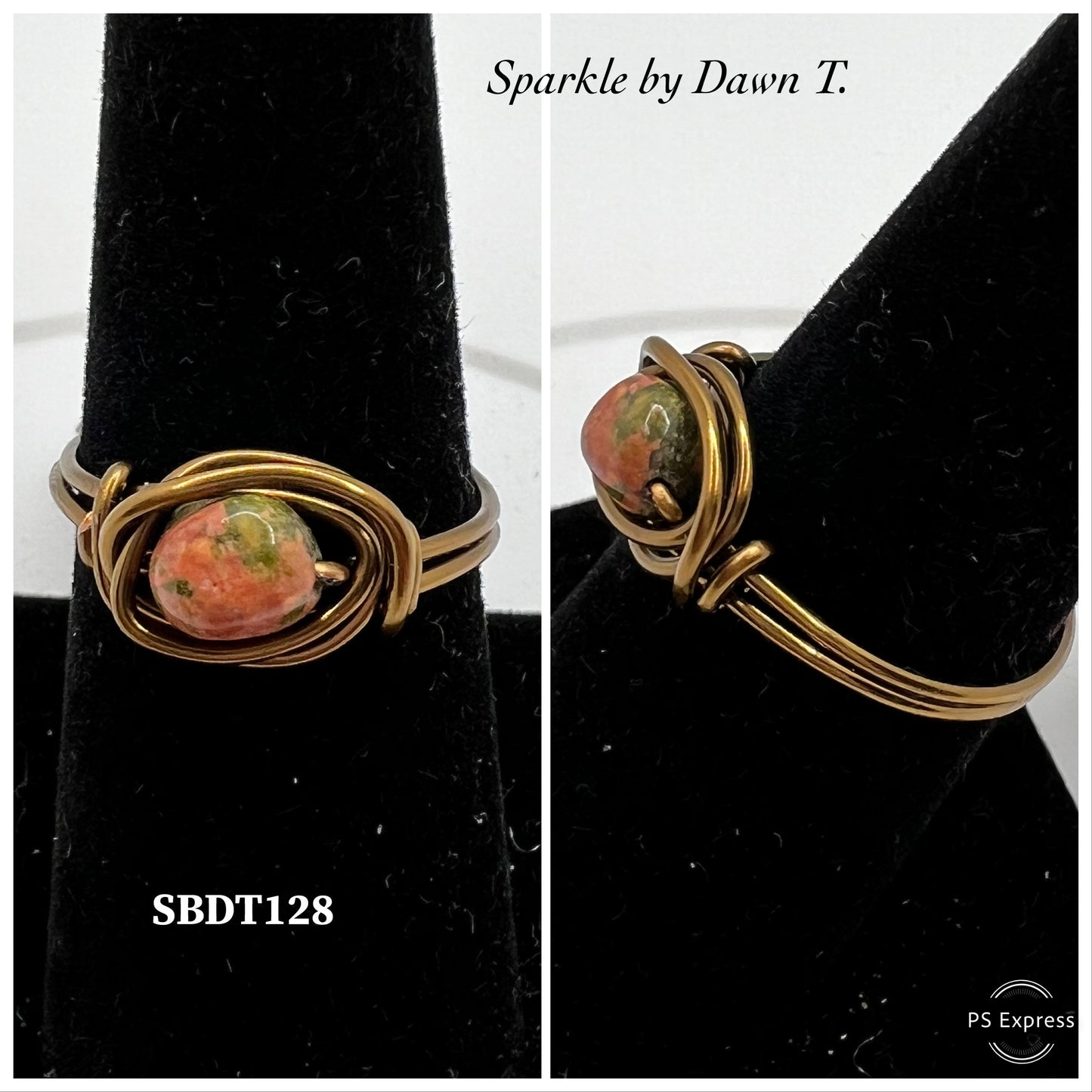 Orange/Green Carnelian and Bronze Ring