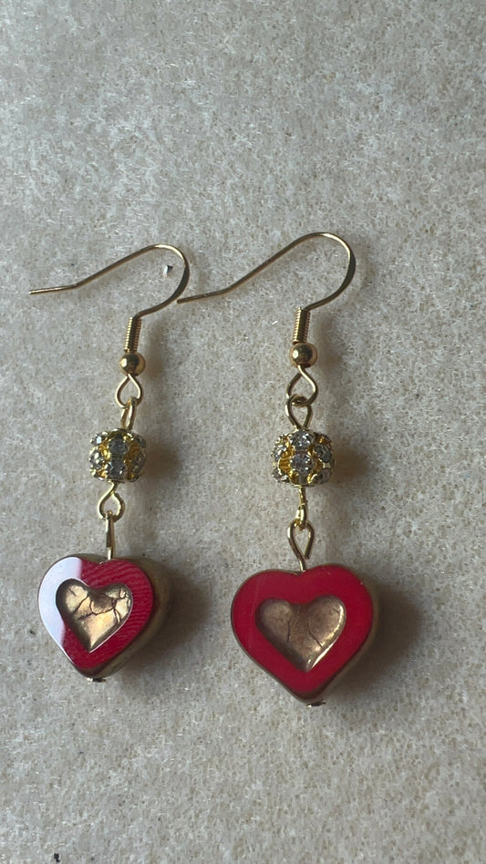 Red and Bronze with Bling Gold Earrings