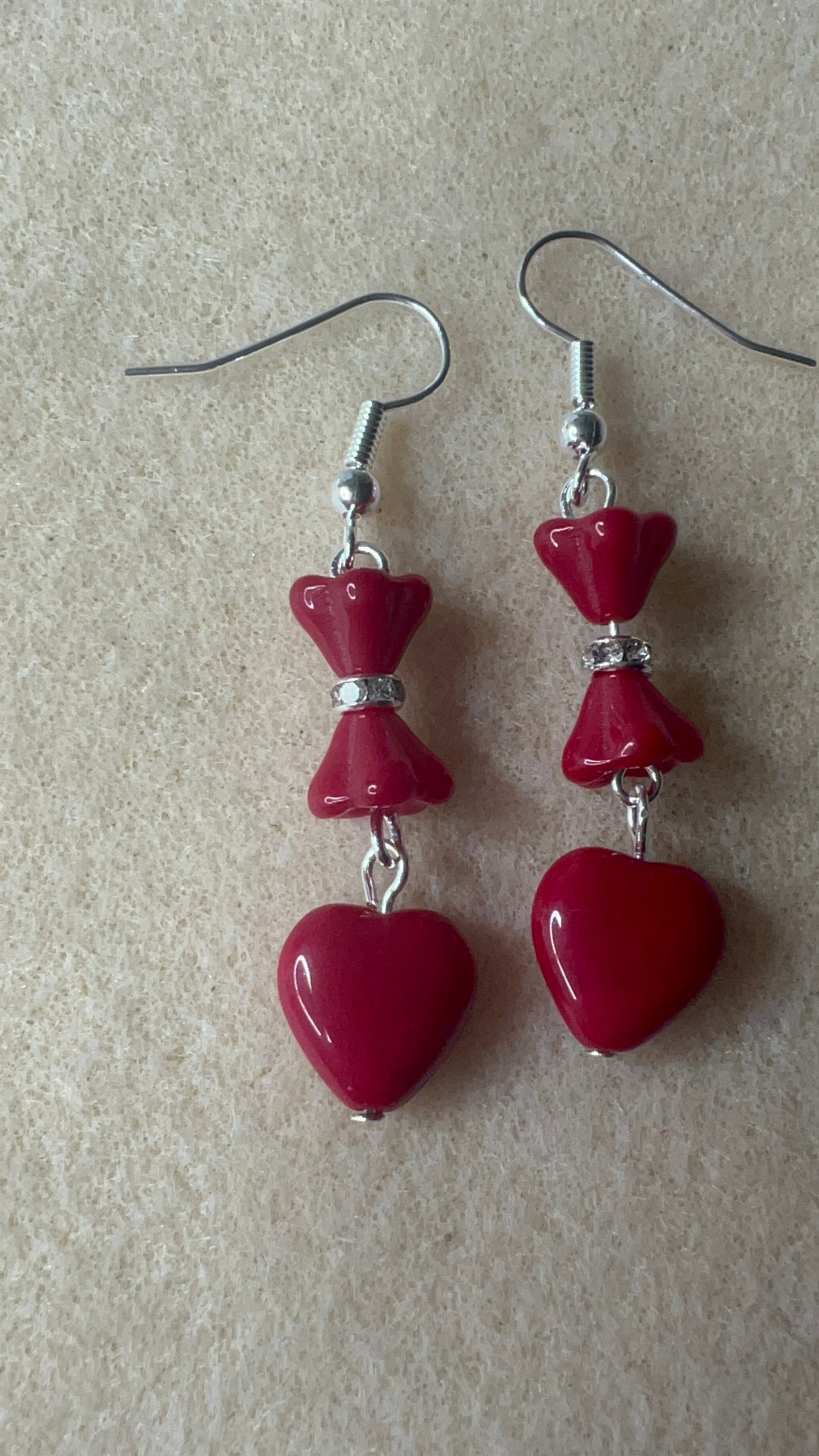 Deep Red Heart and Tulip with tiny bling earrings