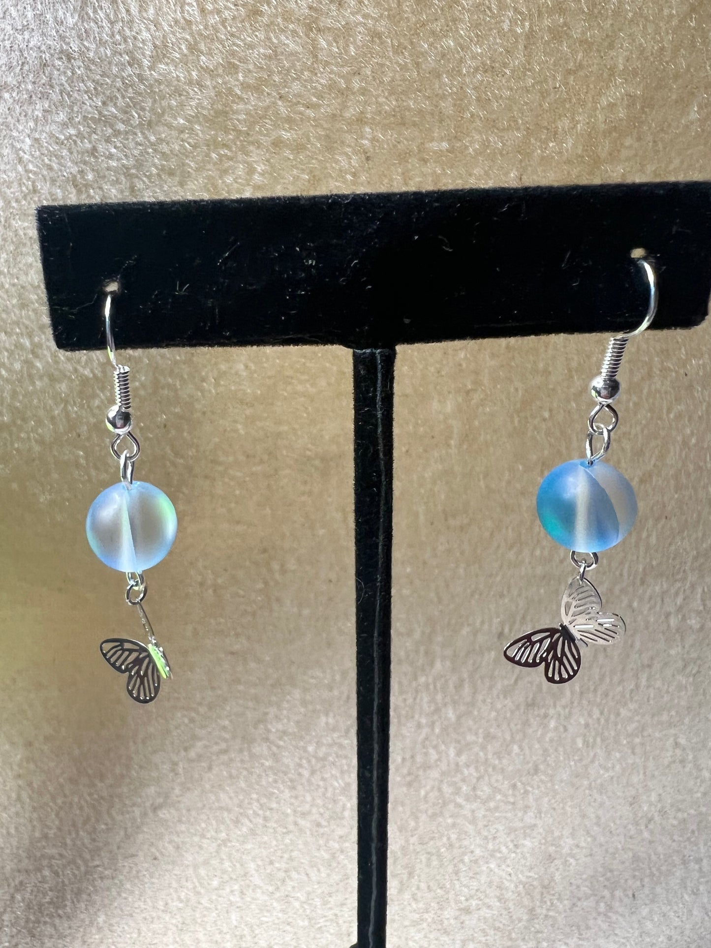 Blue Mermaid glass with Butterfly Earrings