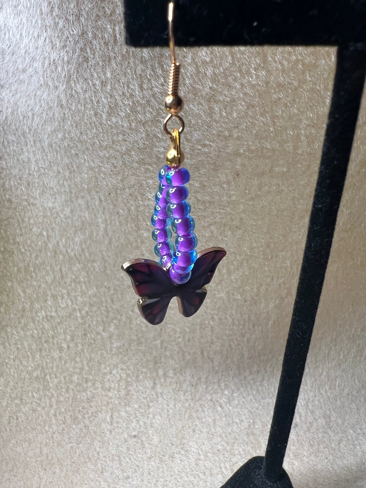 Purple/Pink/Black/Gold butterfly earrings with Purple Beads (Gold)