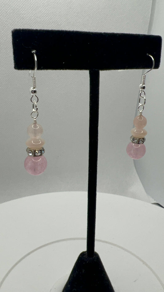 Light Pink Quartz Earrings with Silver Bling - Pairs well with SBDT1095 Necklace