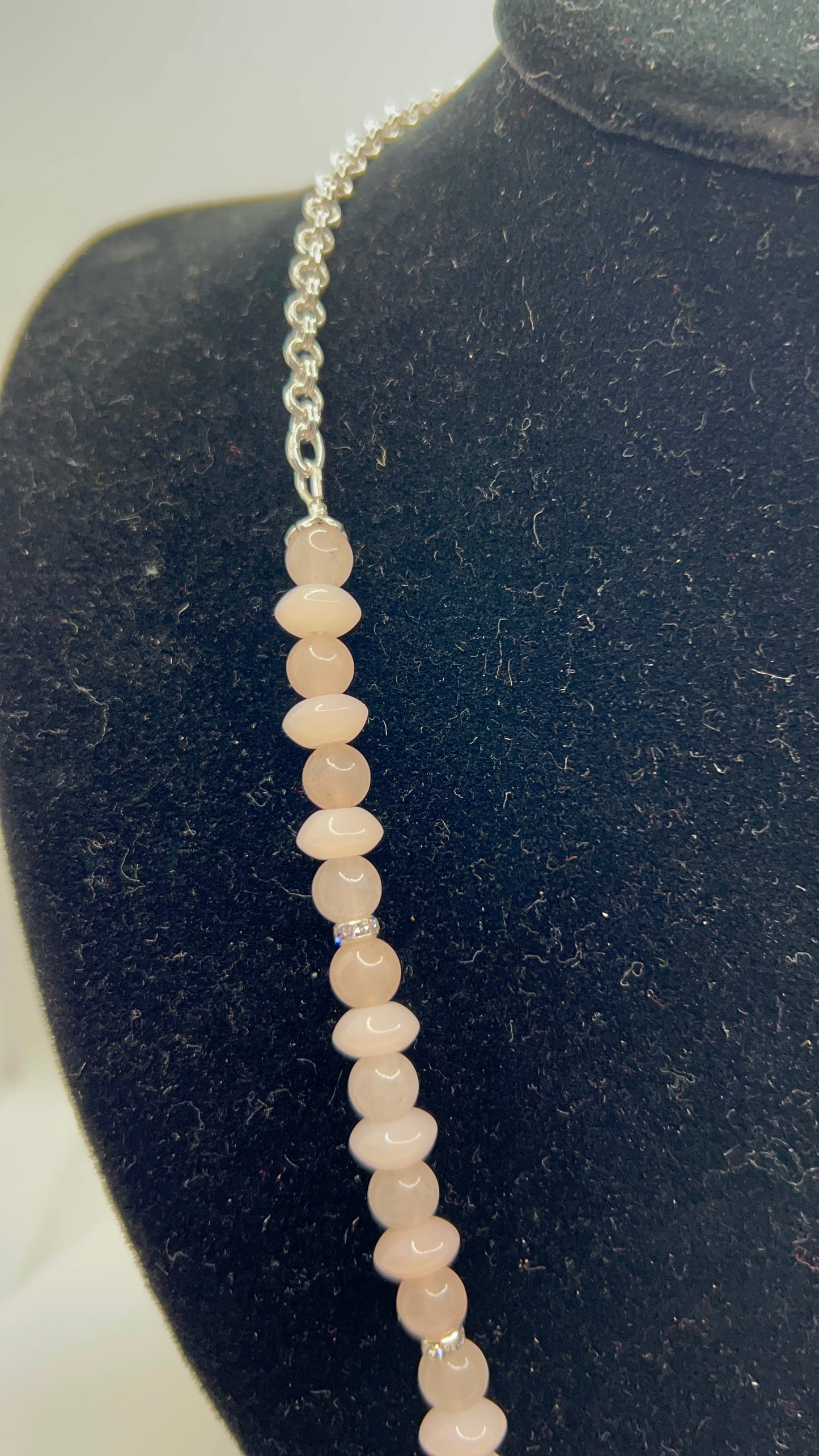 Light Pink Quartz Necklace with Silver Bling and Chain - pairs well with SBDT1096 Earrings