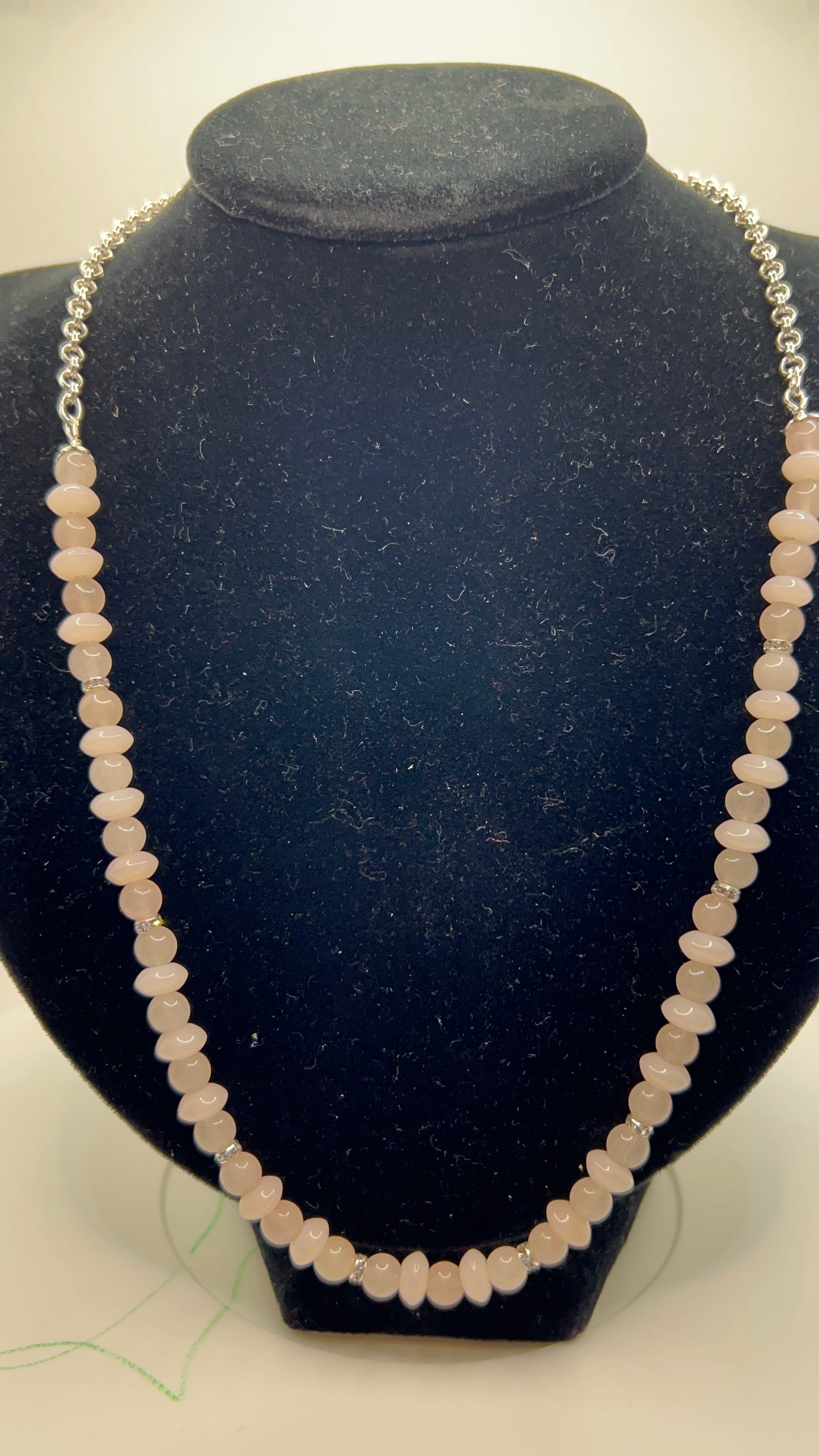 Light Pink Quartz Necklace with Silver Bling and Chain - pairs well with SBDT1096 Earrings