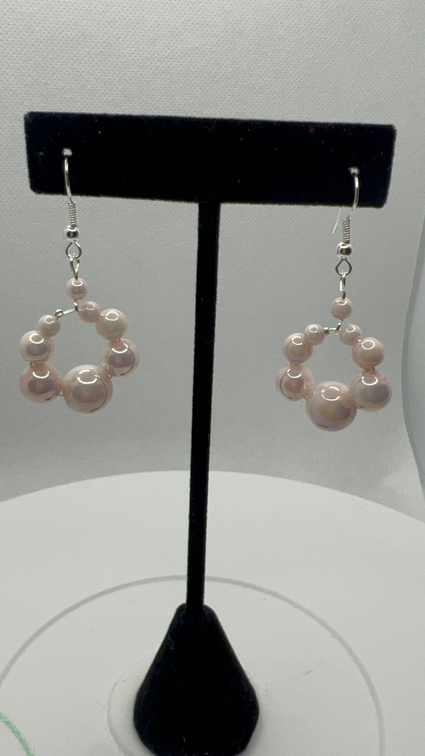 Light Pink Glass Pearl Earrings - Pairs with SBDT1097 Necklace