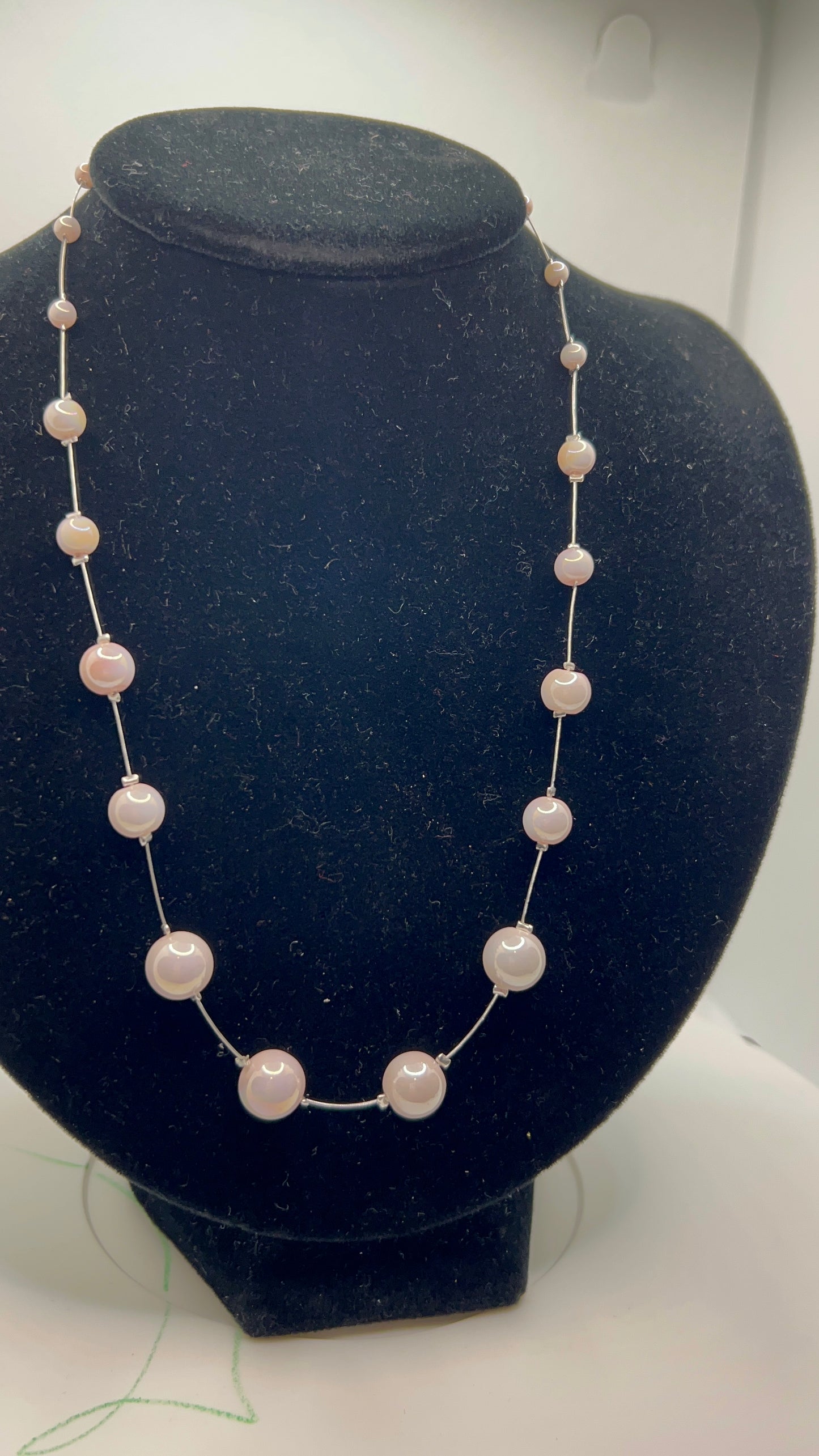 Light Pink Glass Pearl Floating Necklace Size 19-21 inches  - Pairs with SBDT1098 Earrings