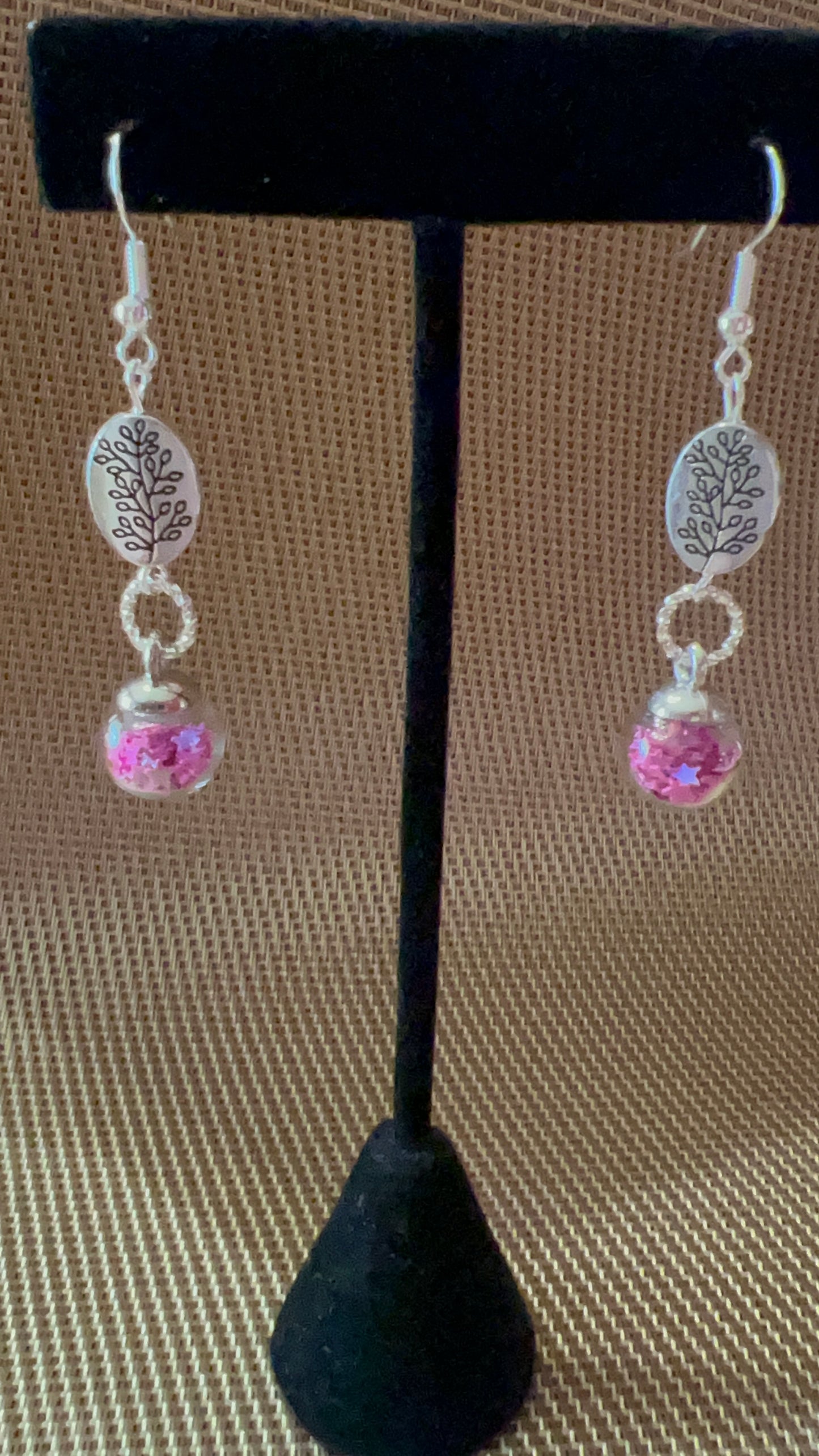 Pink Star-Filled Beads with TierraCast Tree of Life Beaded Earrings