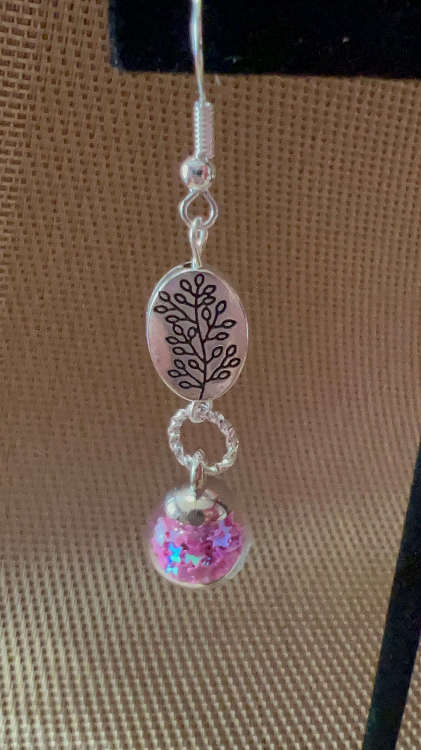 Pink Star-Filled Beads with TierraCast Tree of Life Beaded Earrings