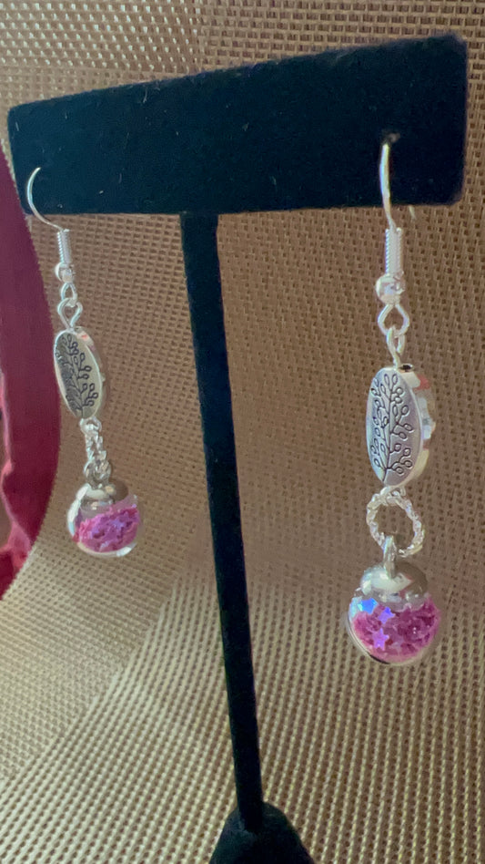 Pink Star-Filled Beads with TierraCast Tree of Life Beaded Earrings