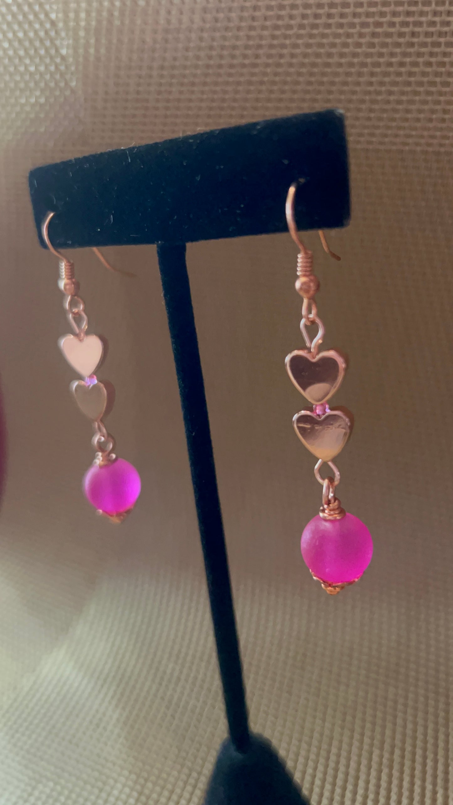 Matte Fuchsia with Rose Gold Hearts Earrings - pairs with SBDT1099 Bracelet