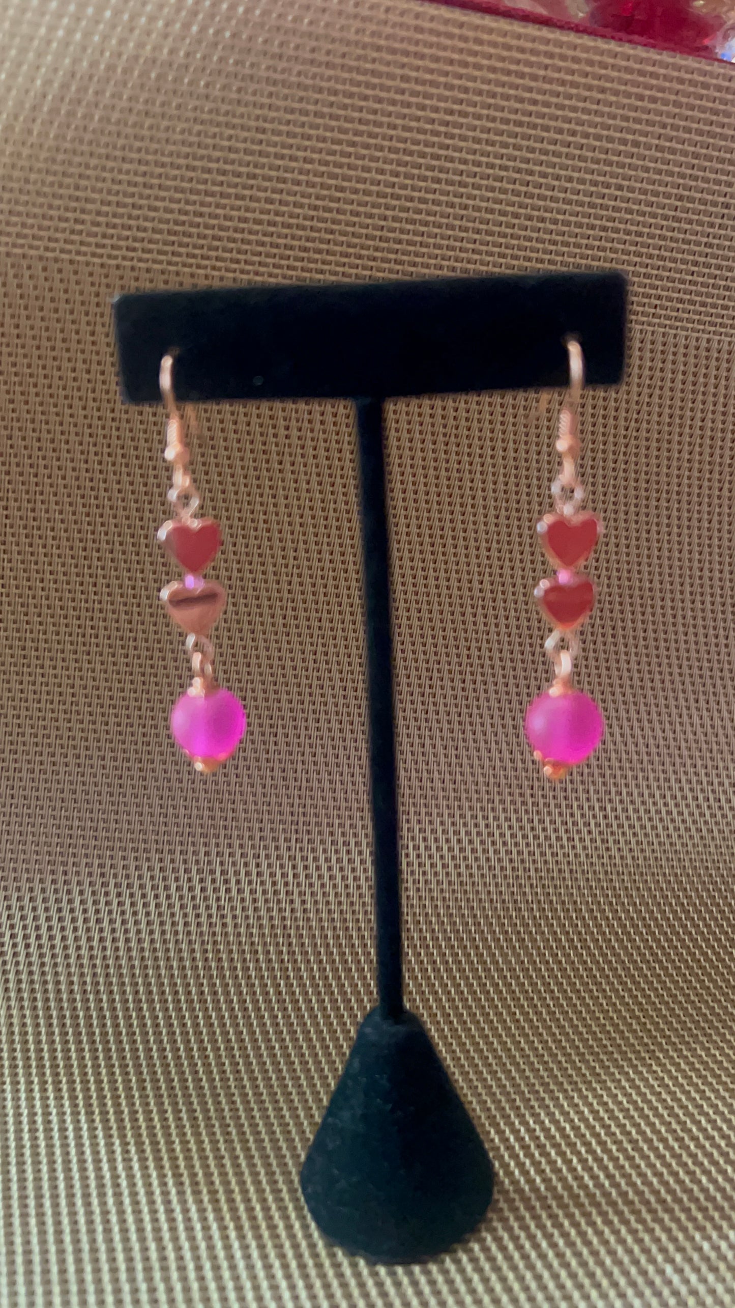 Matte Fuchsia with Rose Gold Hearts Earrings - pairs with SBDT1099 Bracelet