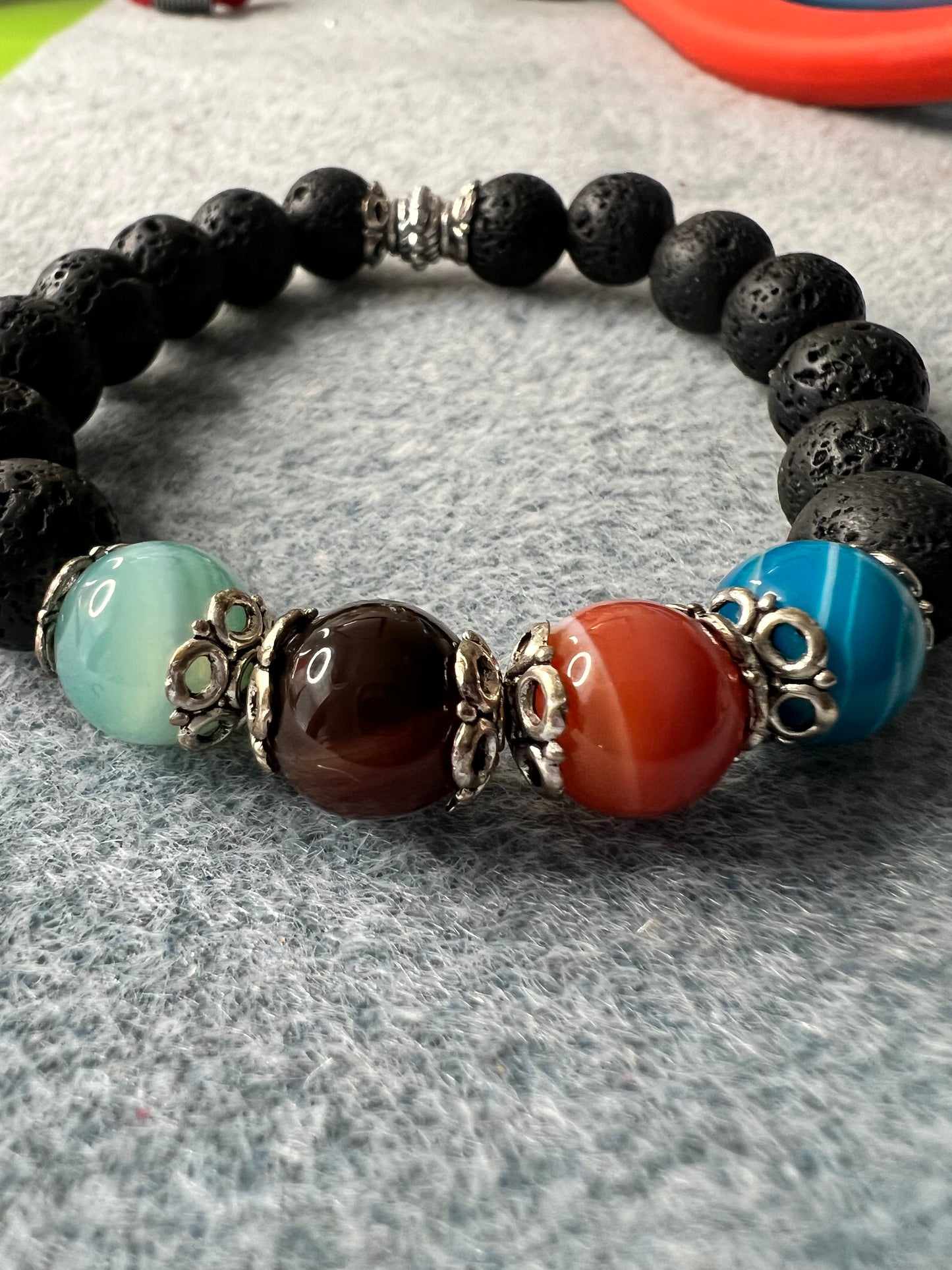 Lava Bracelet with Gemstones Stretch Bracelet