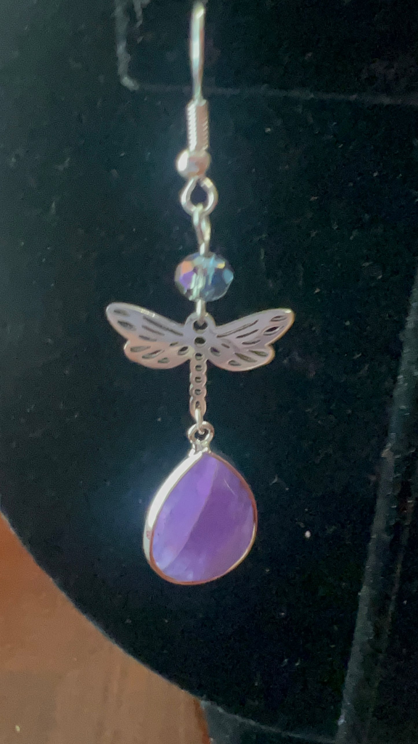 Amethyst Teardrop Pendant and Dragonfly Silver Earrings - pairs with SBDT1109 Necklace