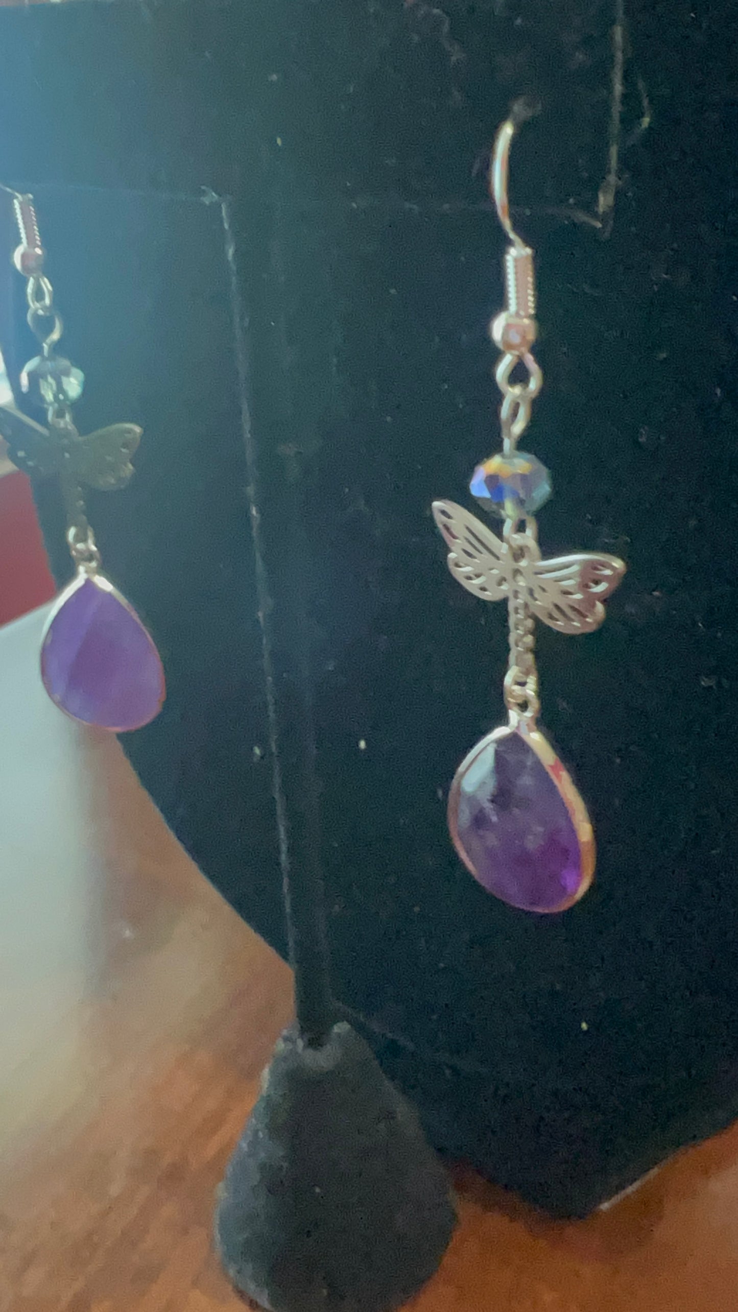 Amethyst Teardrop Pendant and Dragonfly Silver Earrings - pairs with SBDT1109 Necklace