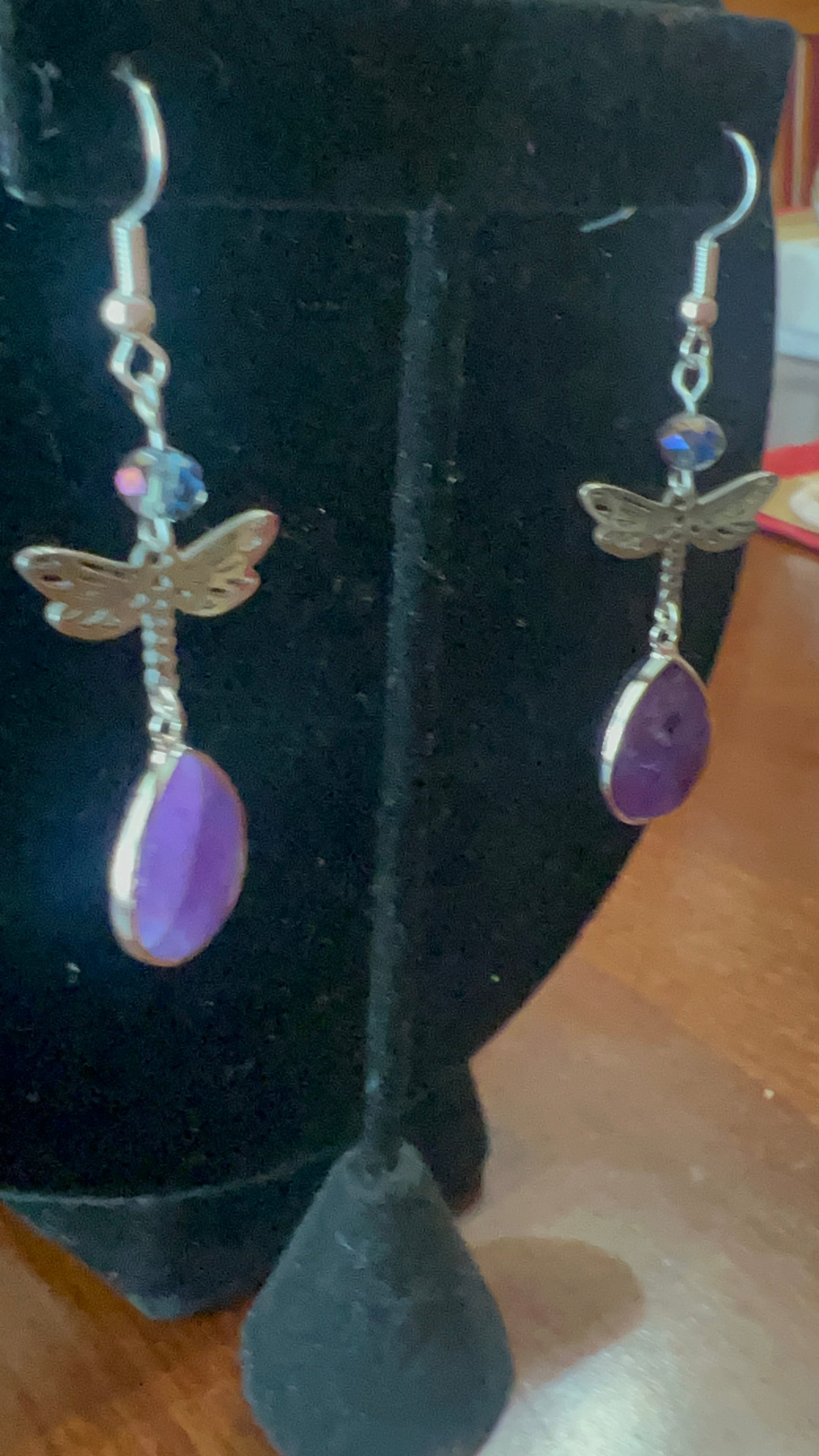 Amethyst Teardrop Pendant and Dragonfly Silver Earrings - pairs with SBDT1109 Necklace