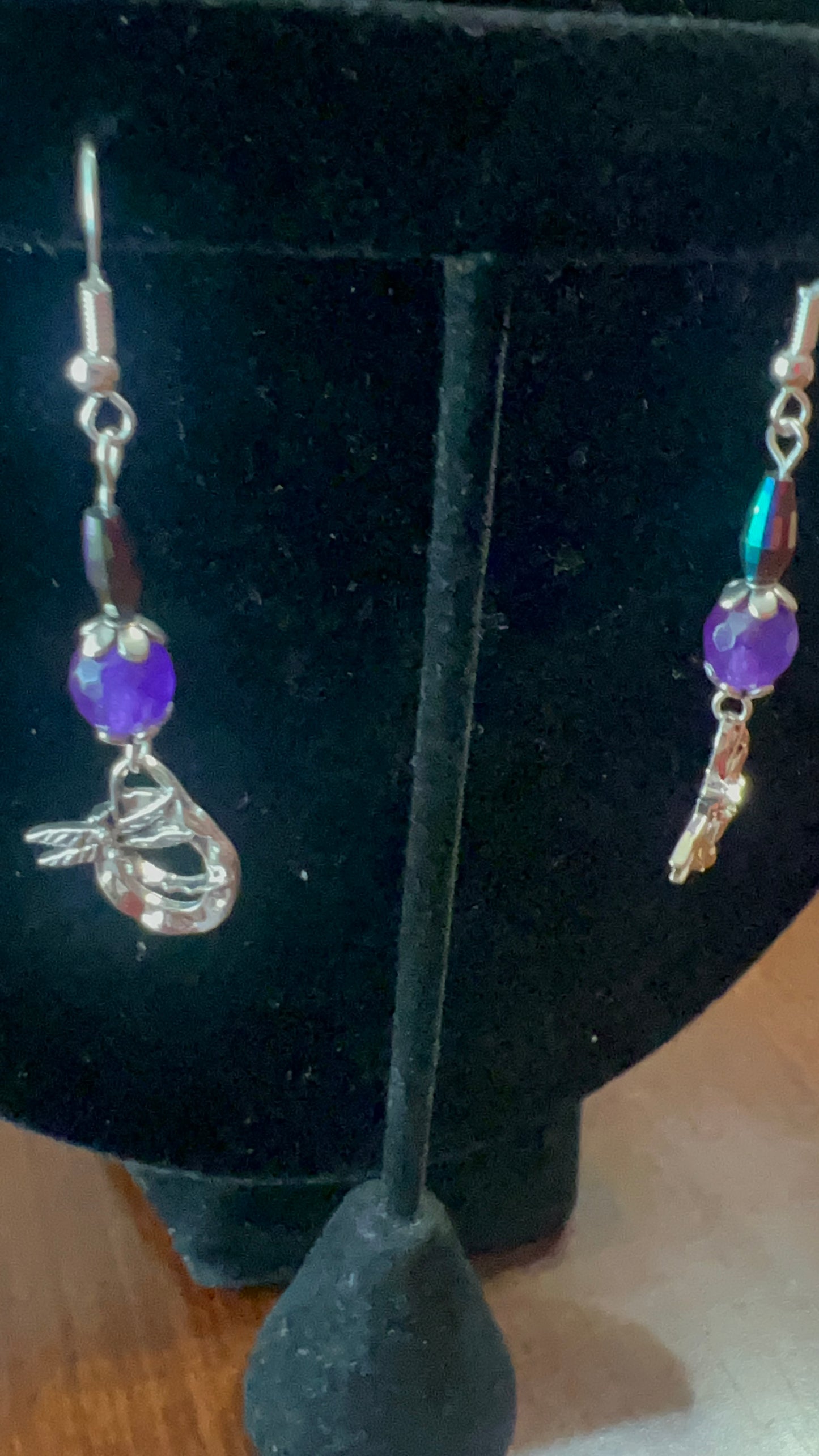 Amethyst Quartz with beautiful Dragonfly Circle Pendant Earrings