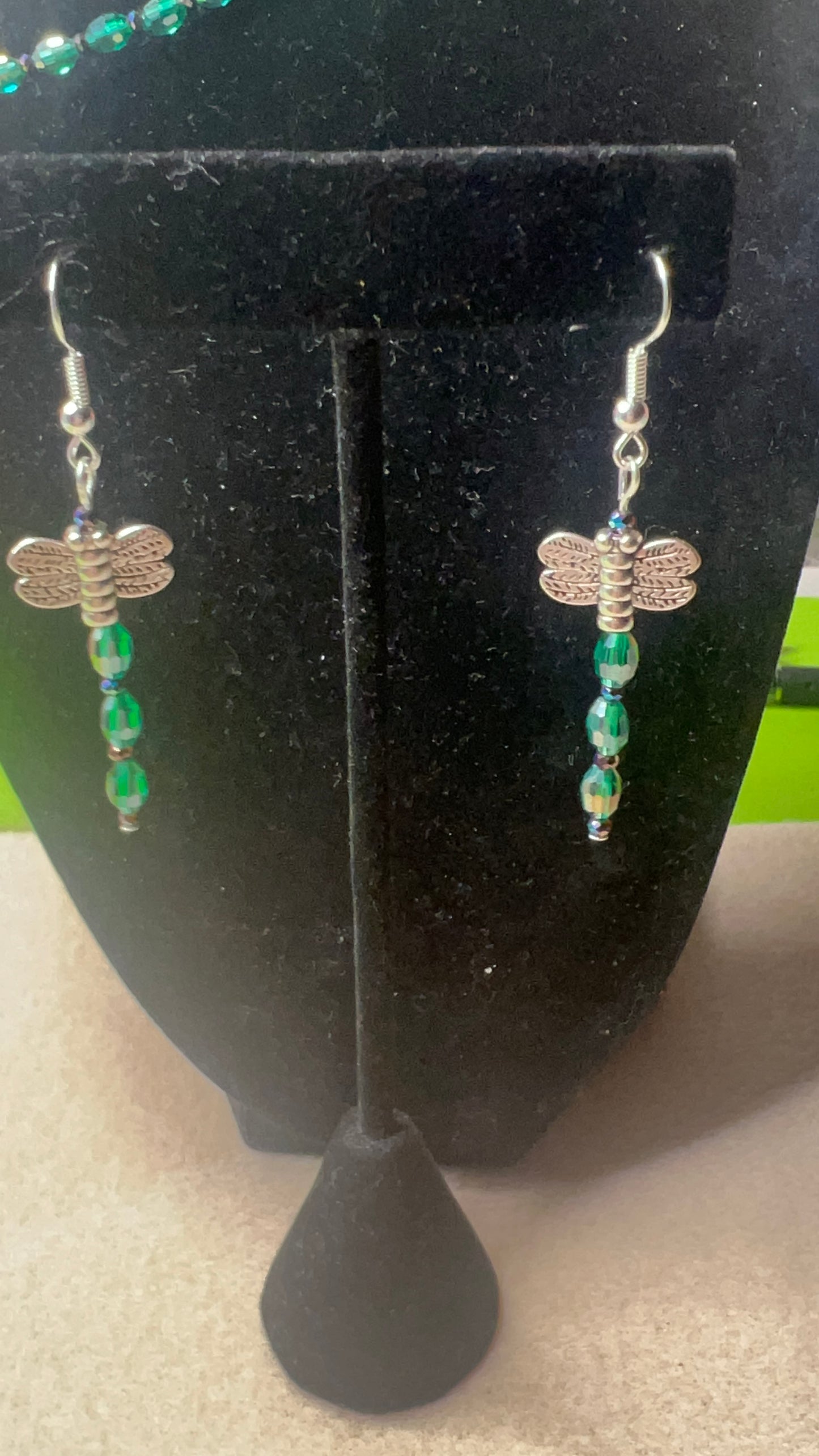 Teal Crystal and Rainbow/Iris Crystal Dragonfly Earrings