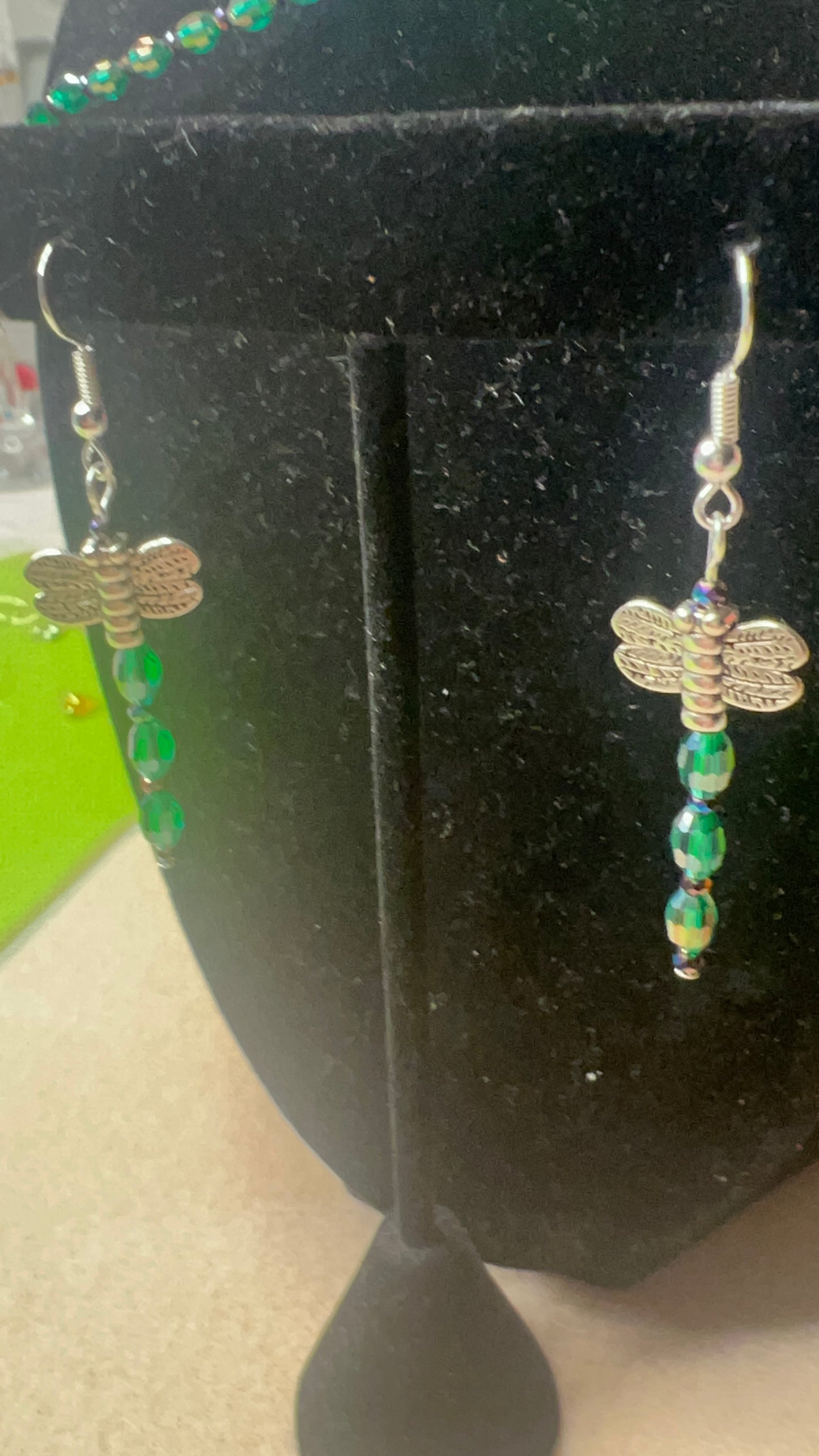 Teal Crystal and Rainbow/Iris Crystal Dragonfly Earrings