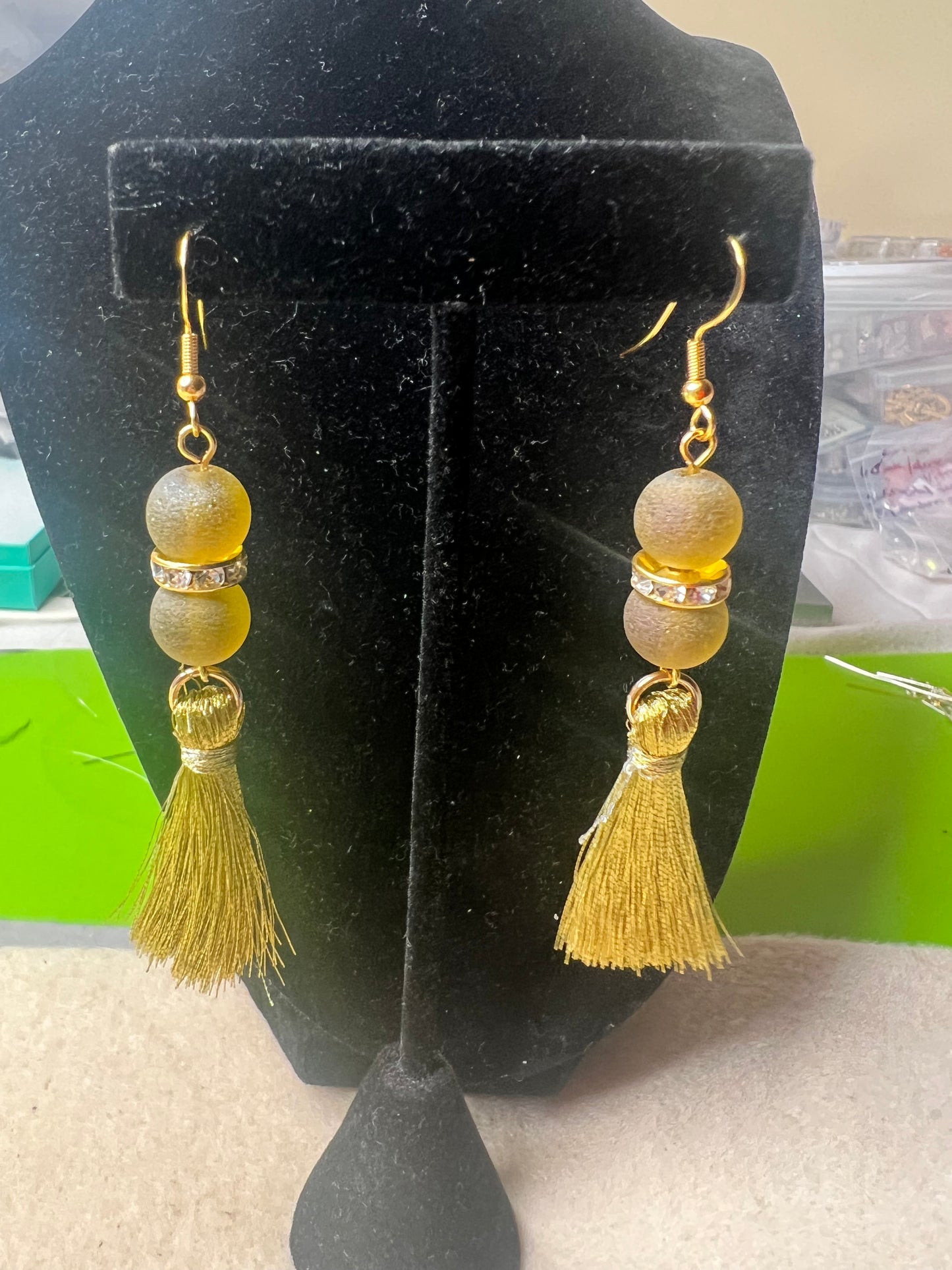 Matte Gold, Bling and Shiny Gold Fringe Earrings