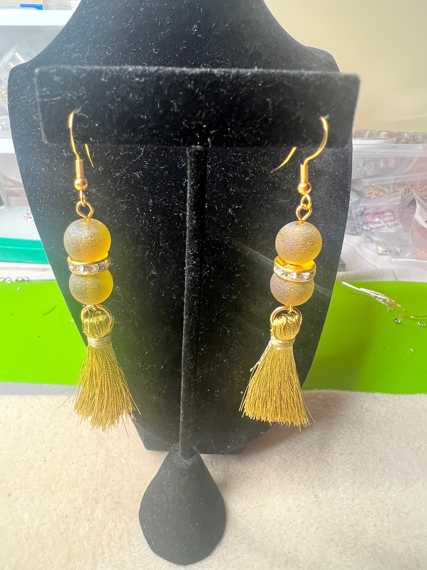 Matte Gold, Bling and Shiny Gold Fringe Earrings