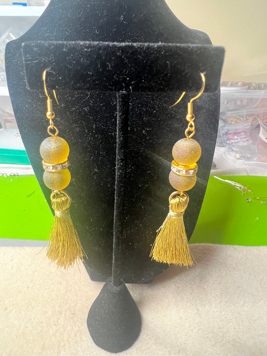 Matte Gold, Bling and Shiny Gold Fringe Earrings