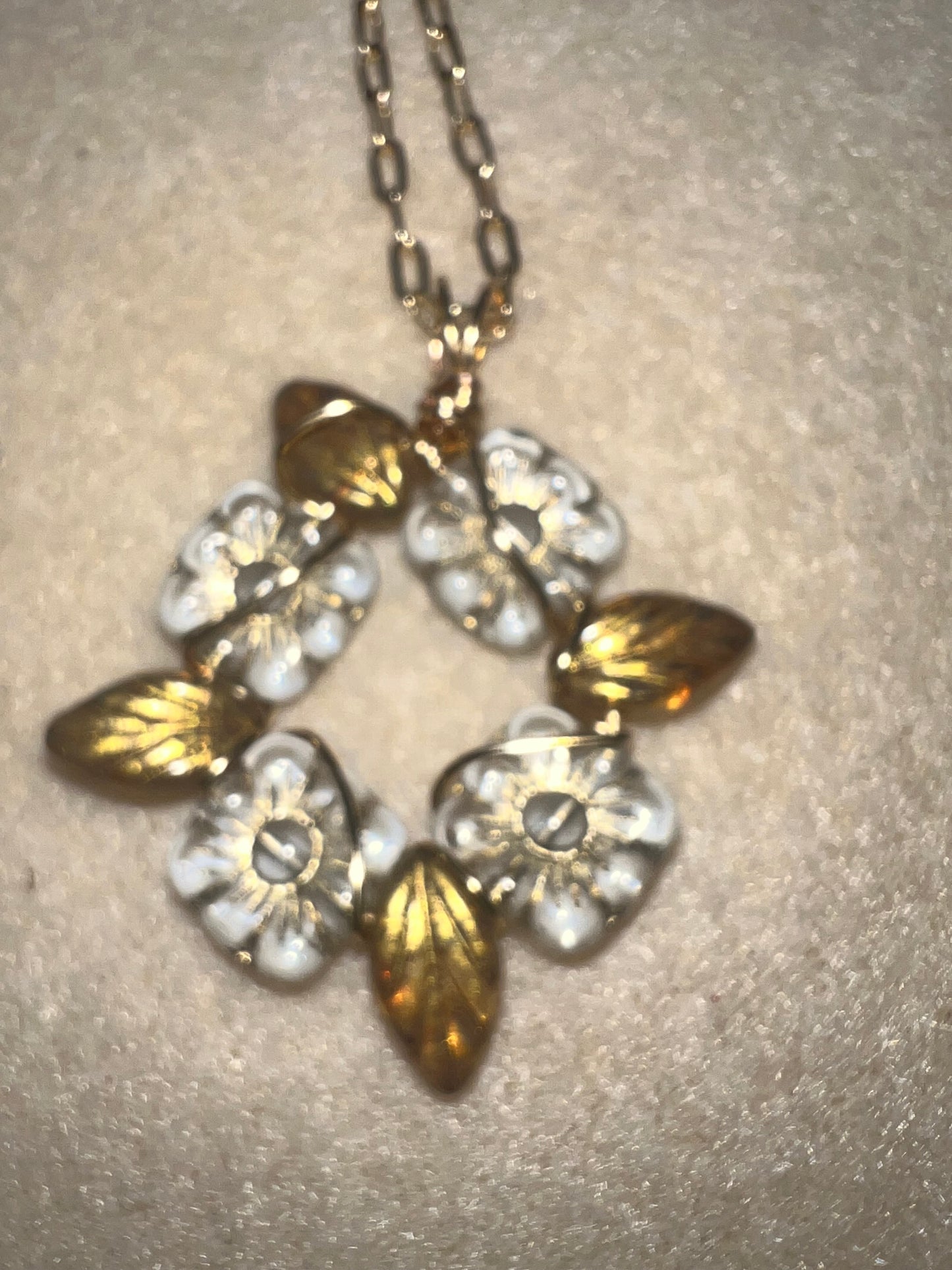 Leaf and Flower Pendant on Gold Chain Necklace - 24 inches