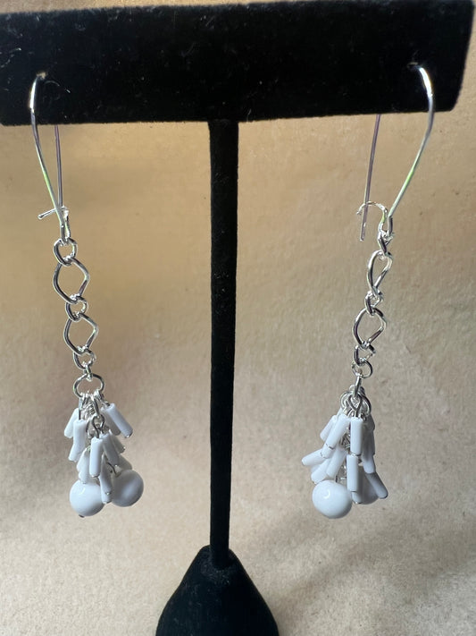 White with Silver Party ChaCha Long Earrings