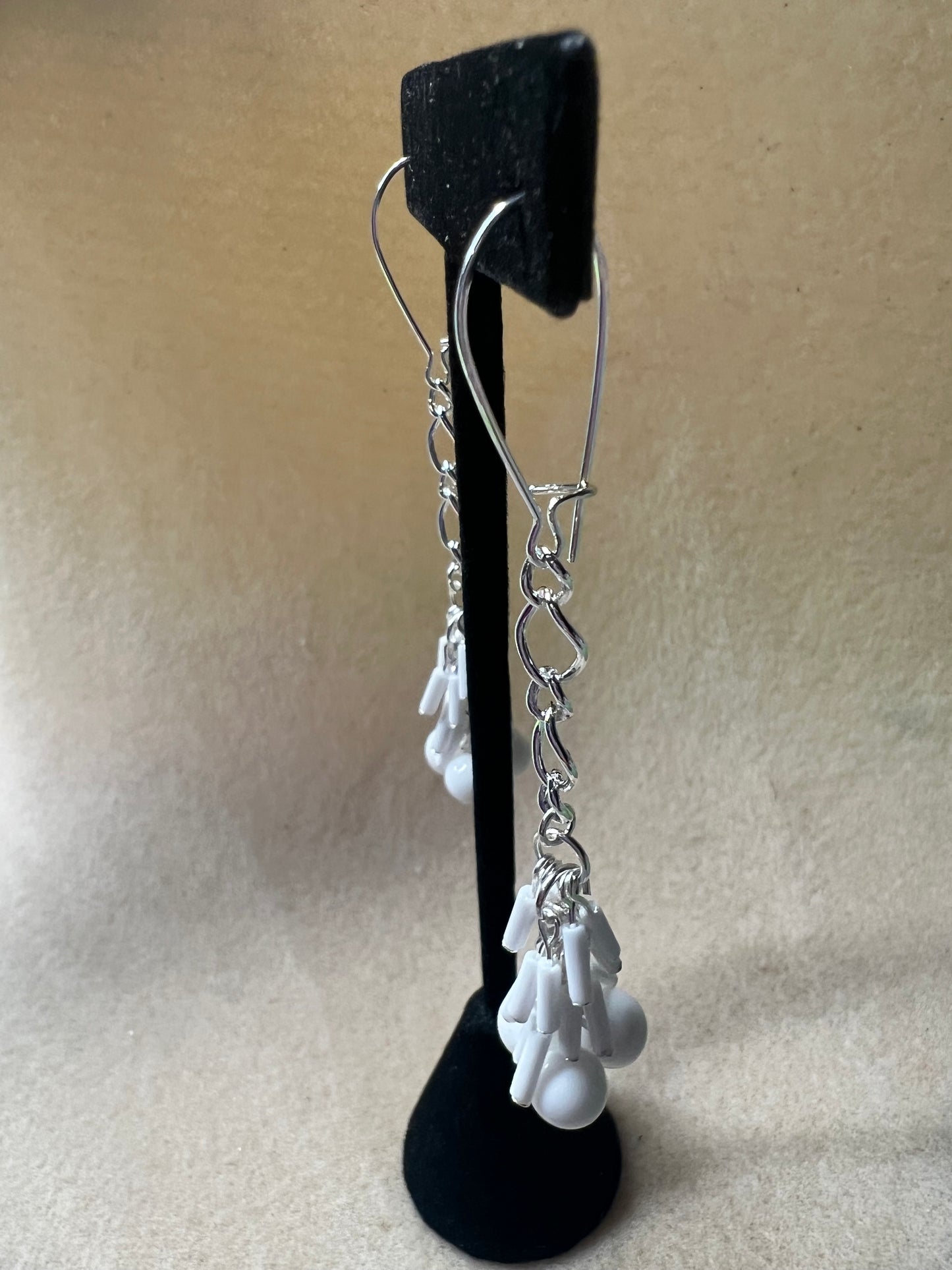 White with Silver Party ChaCha Long Earrings