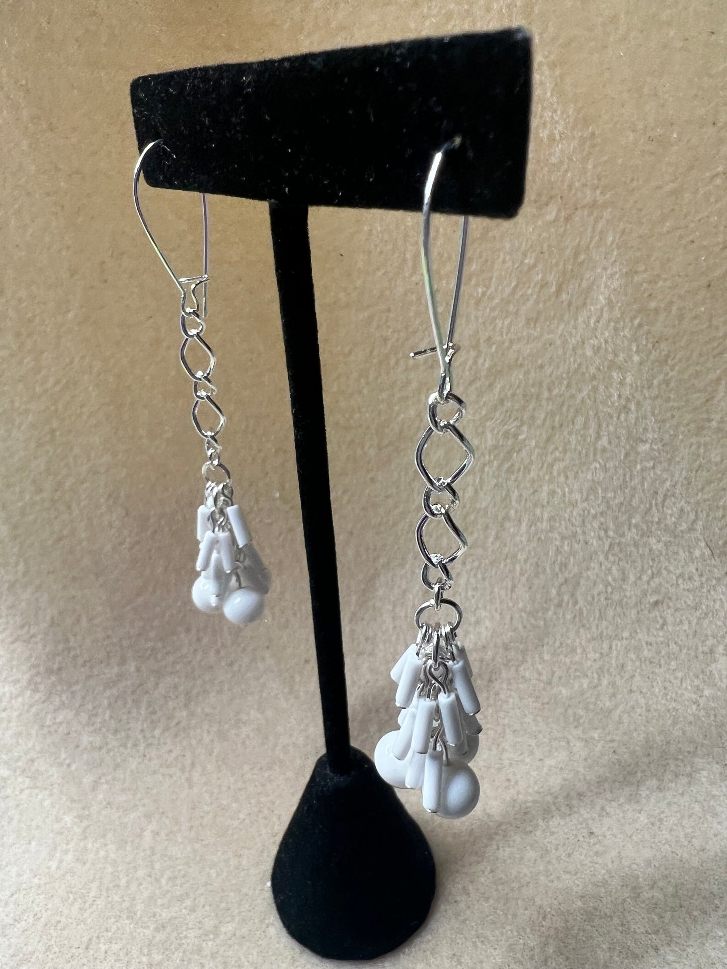 White with Silver Party ChaCha Long Earrings