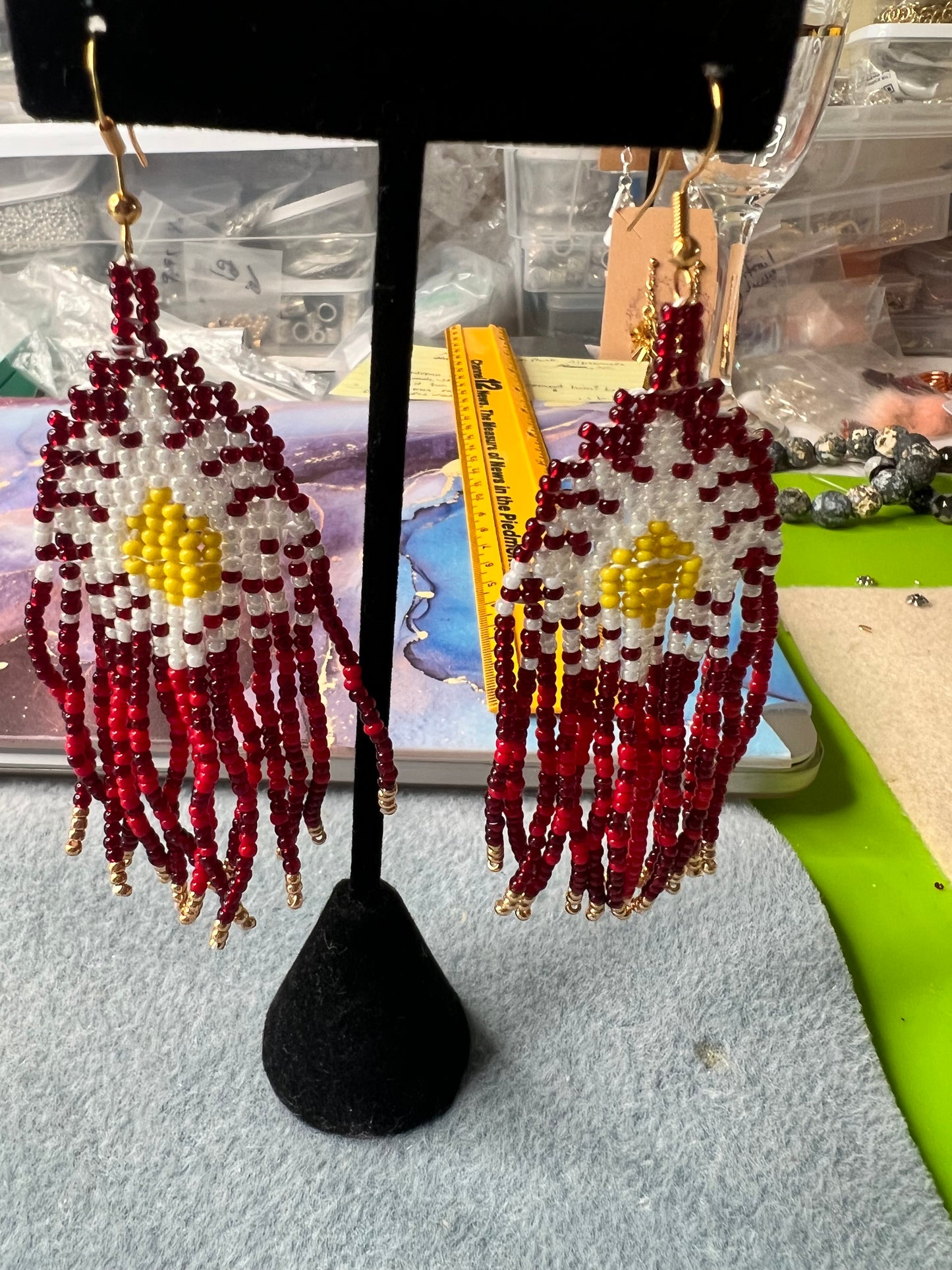 Red Flower Fringe Earrings