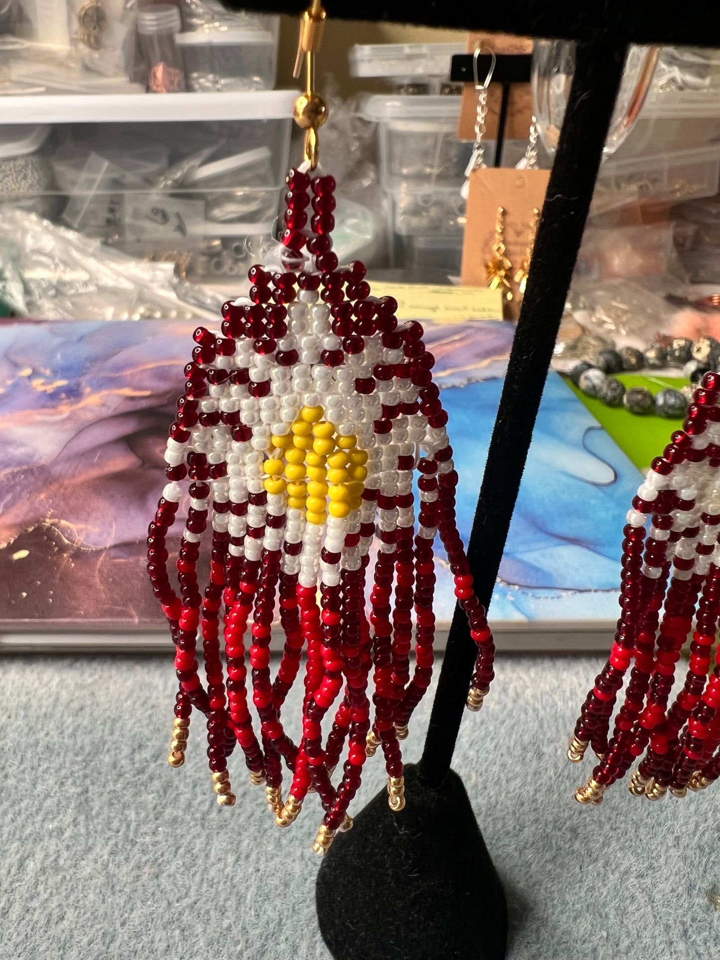 Red Flower Fringe Earrings