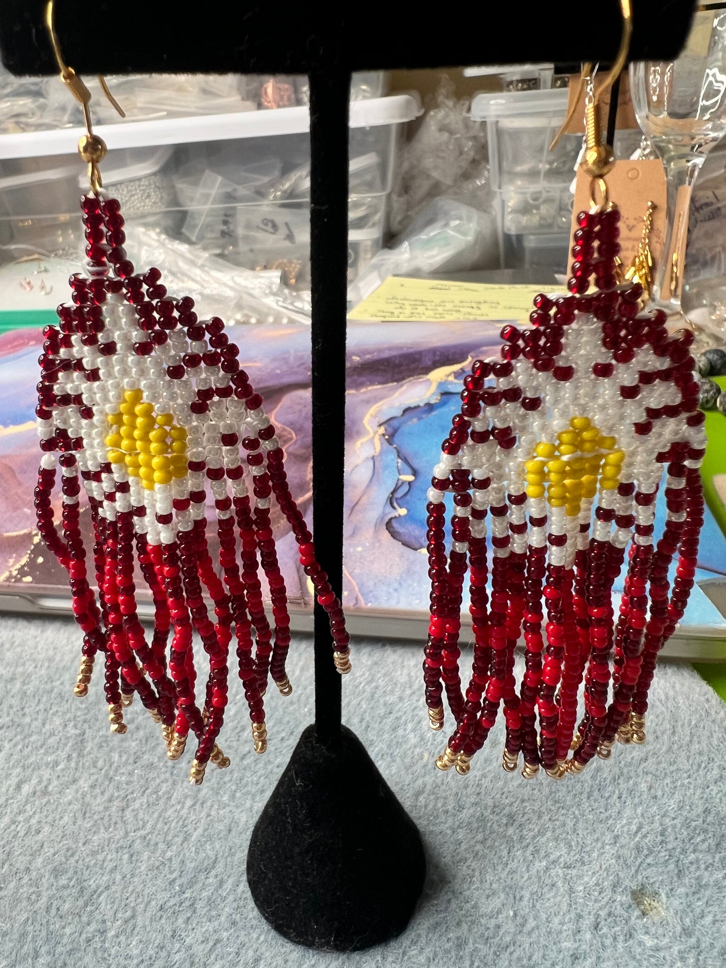 Red Flower Fringe Earrings