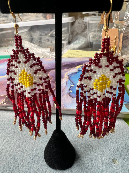 Red Flower Fringe Earrings