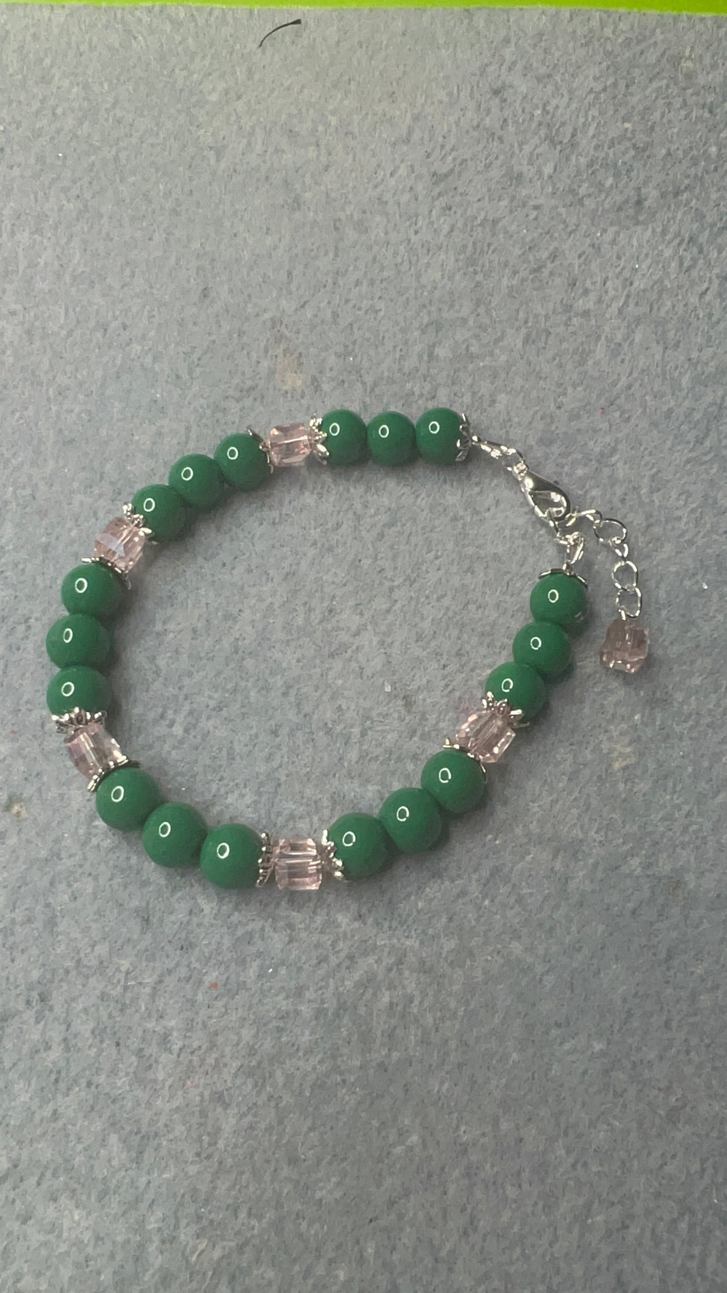 Green Pearl with Square Pink Crystals Bracelet