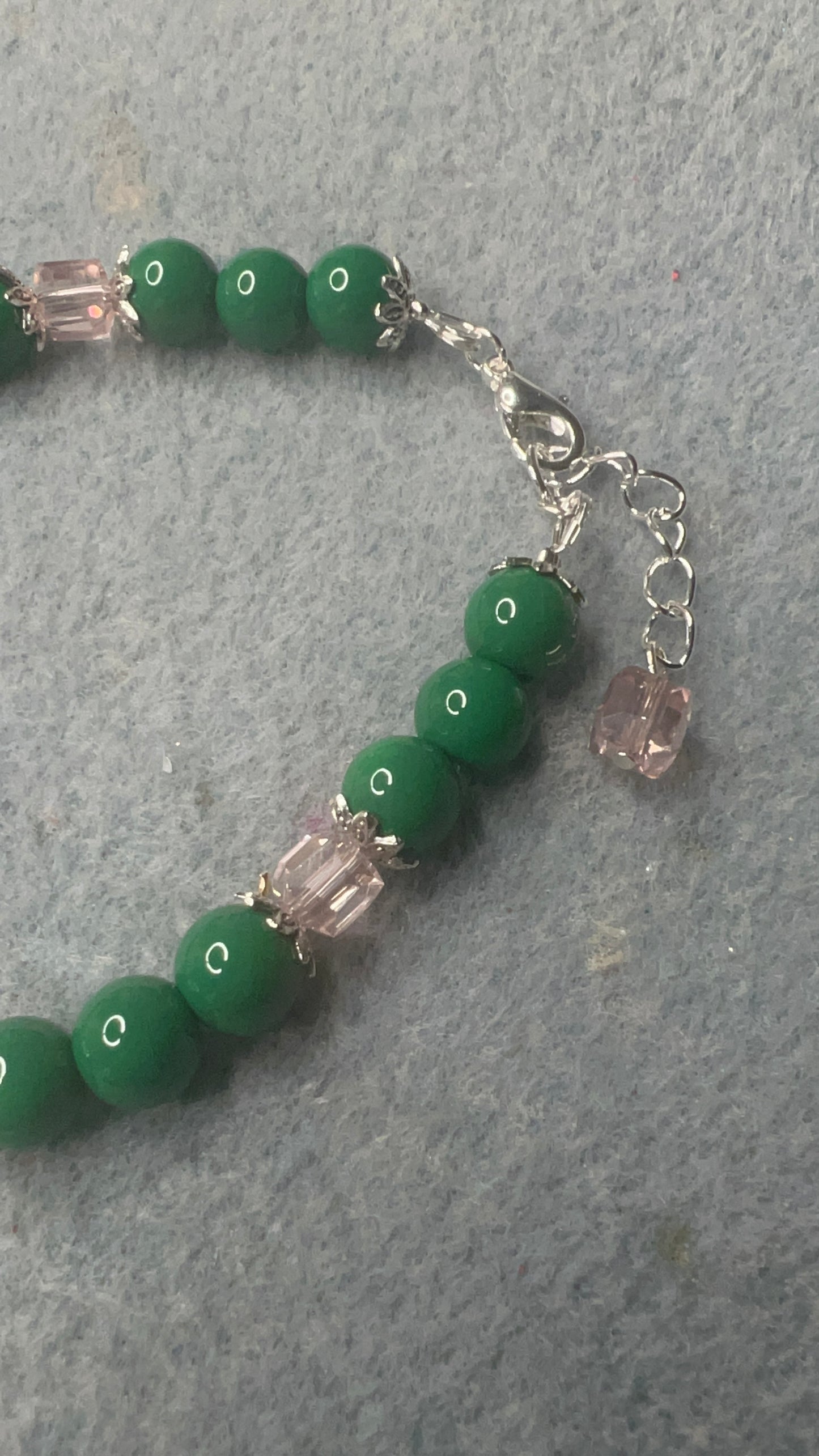 Green Pearl with Square Pink Crystals Bracelet