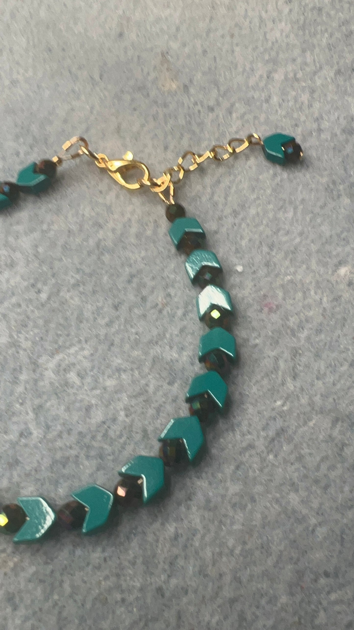 Green Chevron with Hematite Crystals with Gold Bracelet