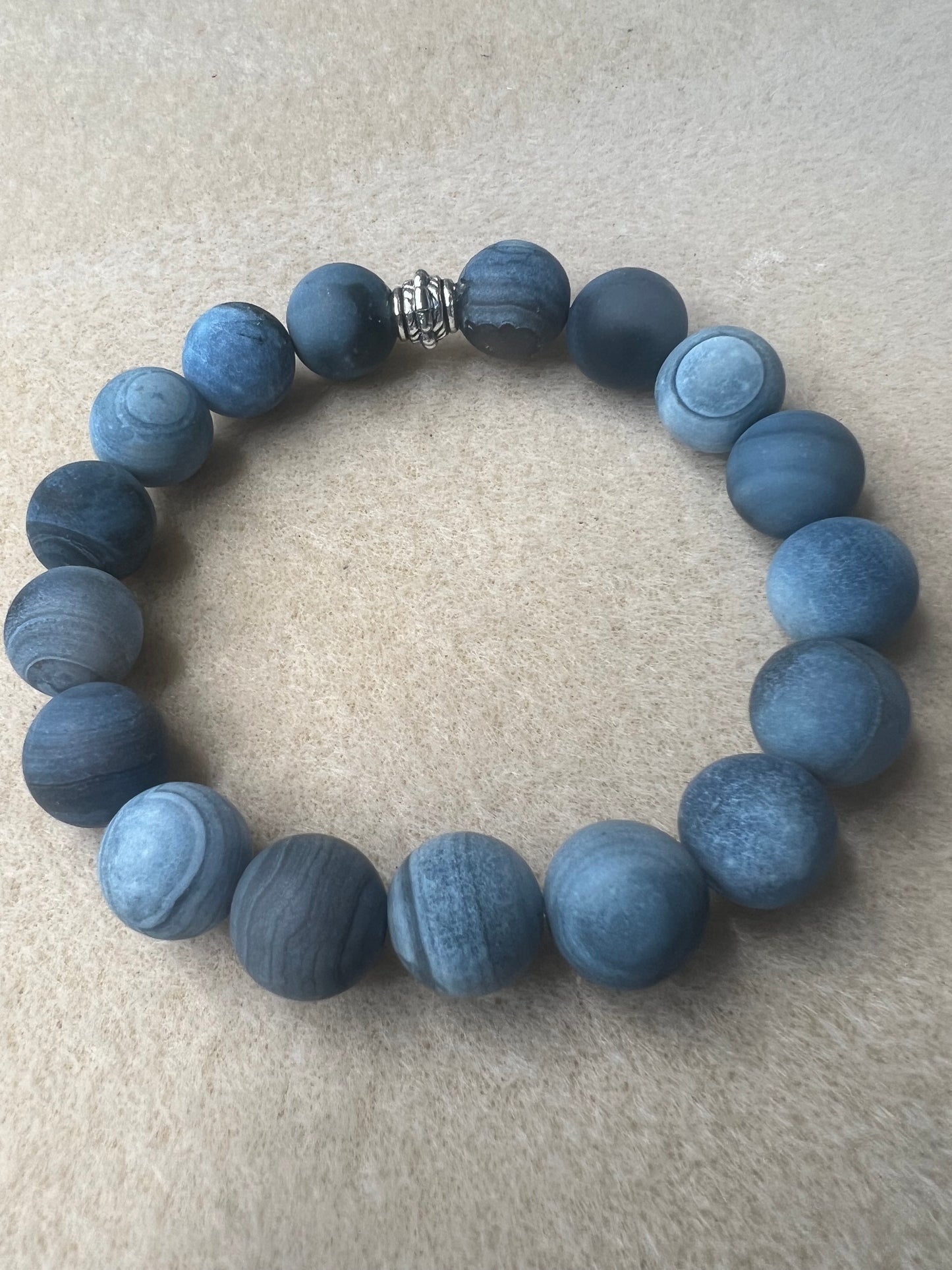 Storm Line Blue Agate Matte Frosted Stretch Bracelet (12 mm)