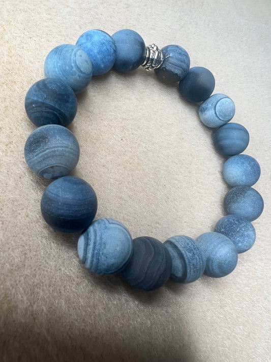 Storm Line Blue Agate Matte Frosted Stretch Bracelet (12 mm)