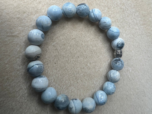 White & Blue Agate 10mm Stretch Bracelet