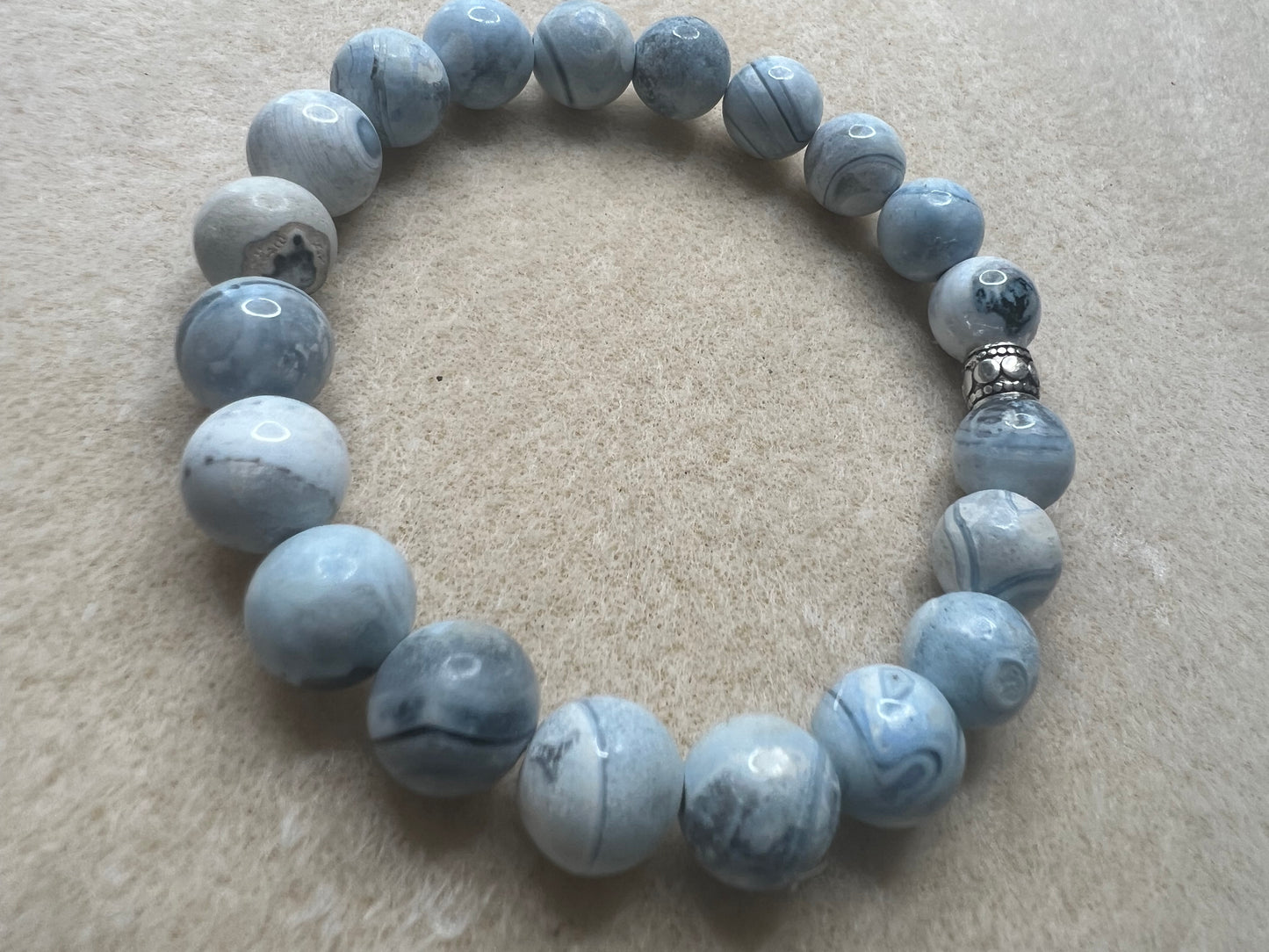 White & Blue Agate 10mm Stretch Bracelet