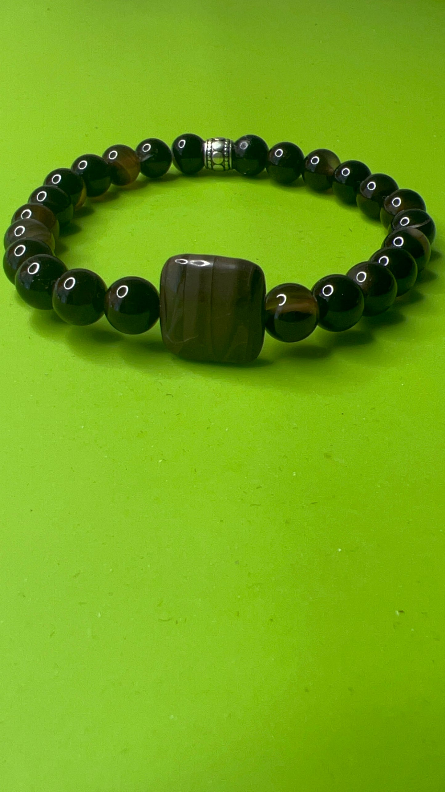 Black/Brown Agate with Coffee Jasper Square Stretch Bracelet