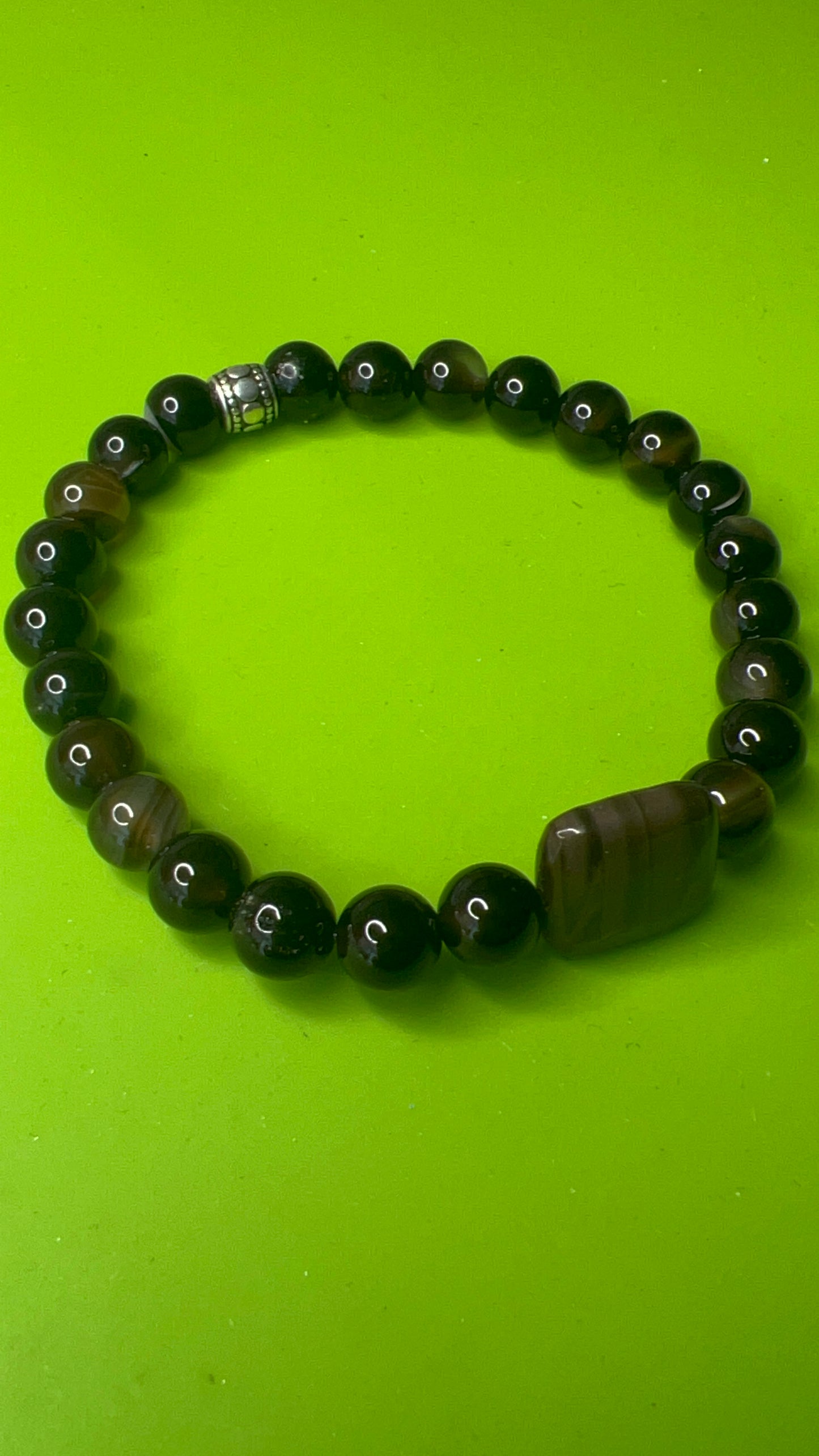 Black/Brown Agate with Coffee Jasper Square Stretch Bracelet