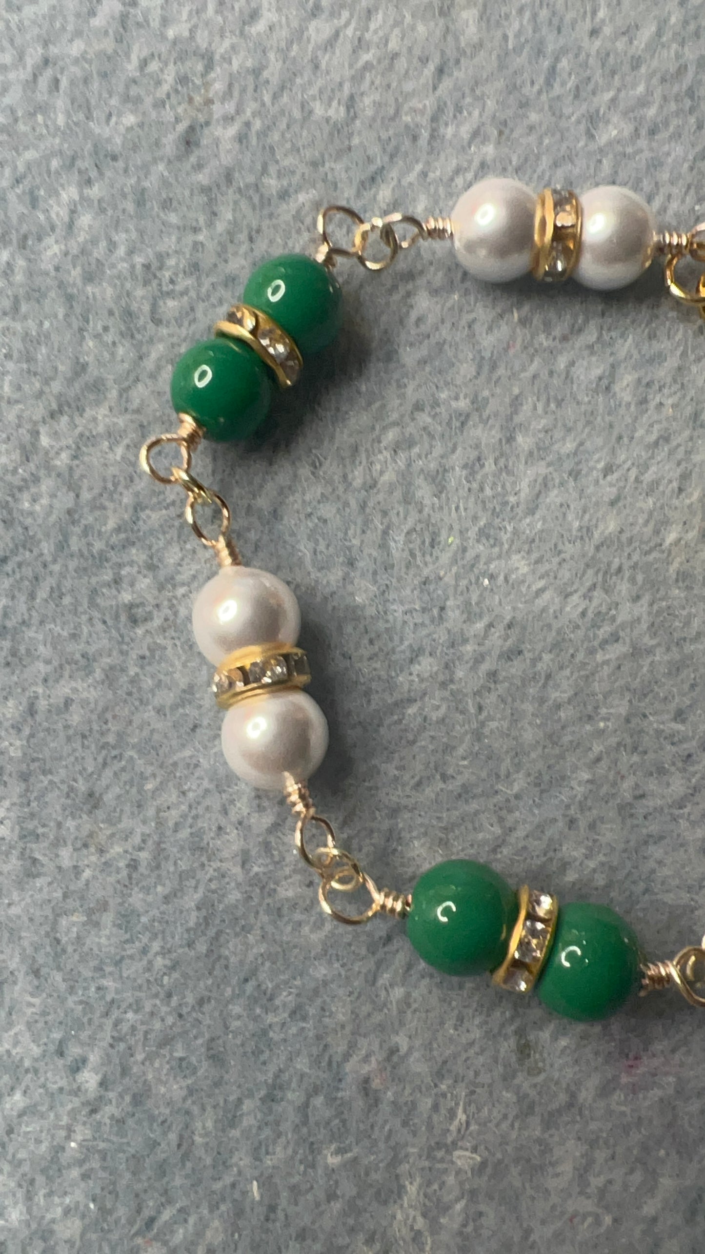 Green Pearl and White Pearl with bling, bracelet