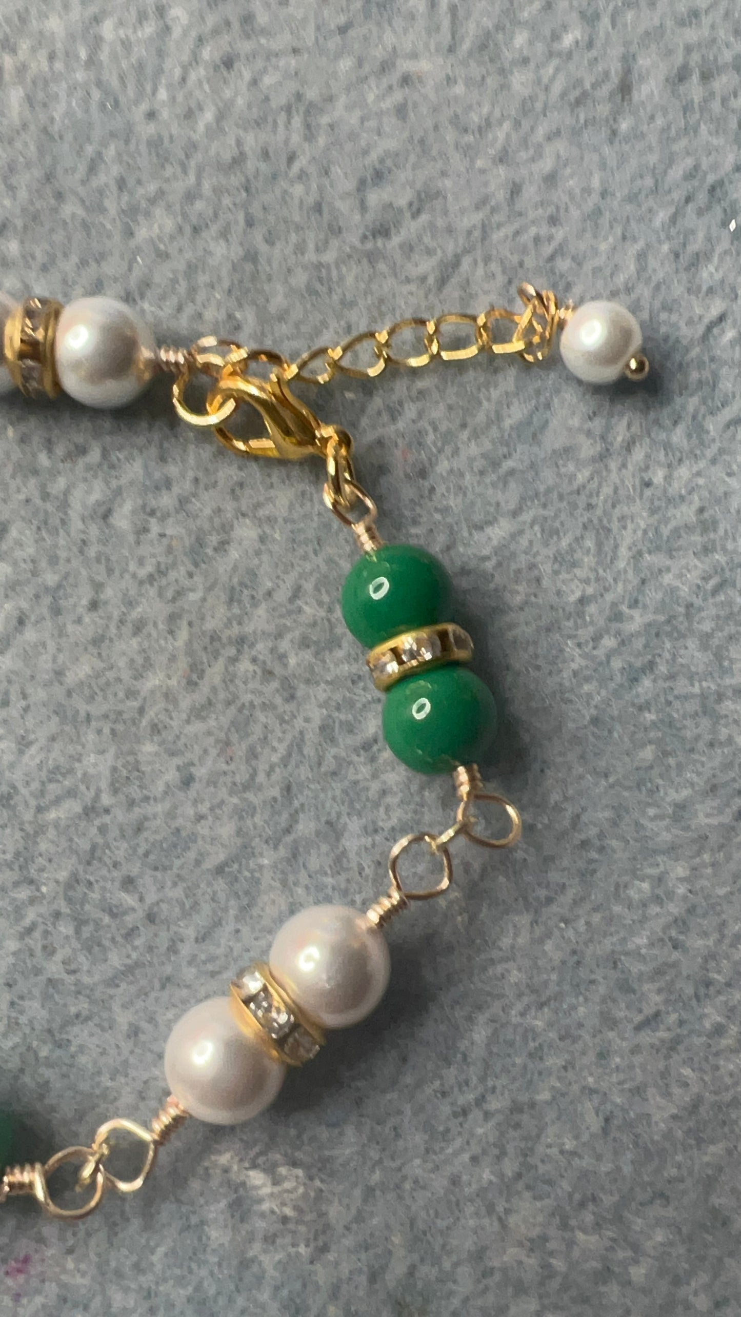 Green Pearl and White Pearl with bling, bracelet