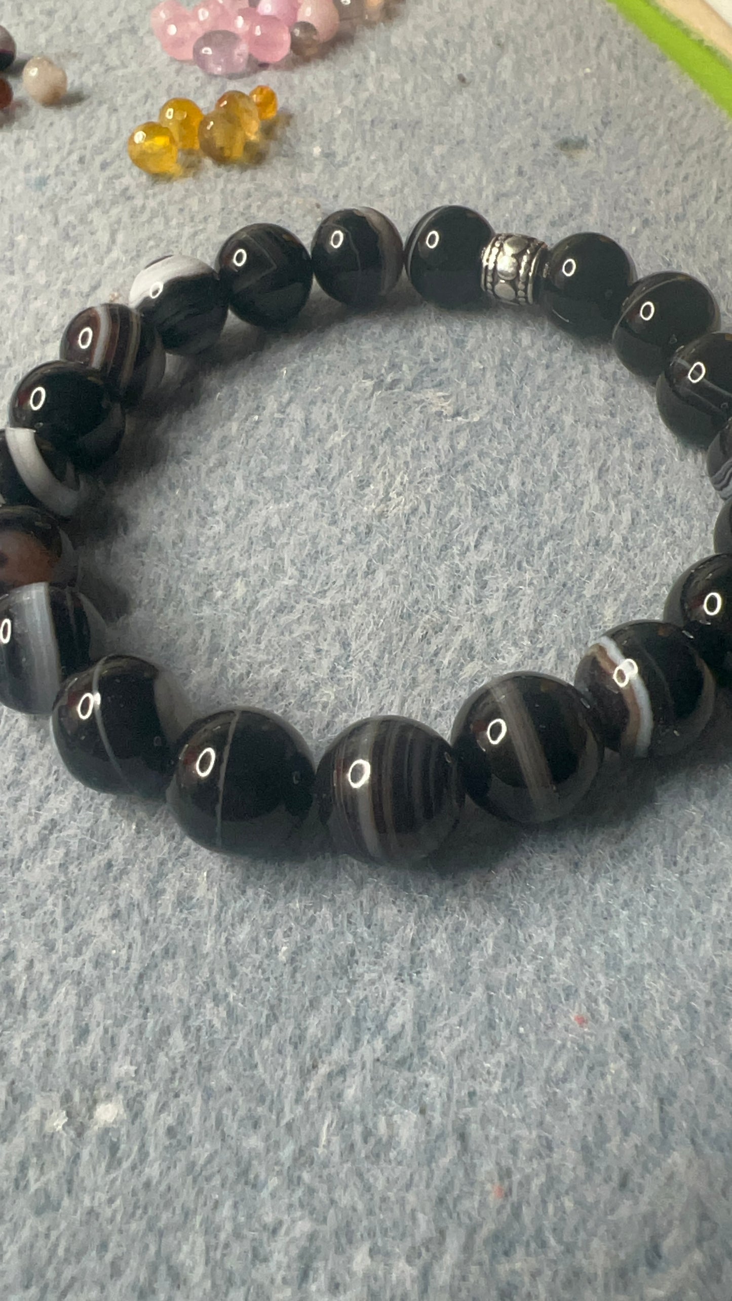 Banded Agate Black/Brown Stretch Unisex Bracelet